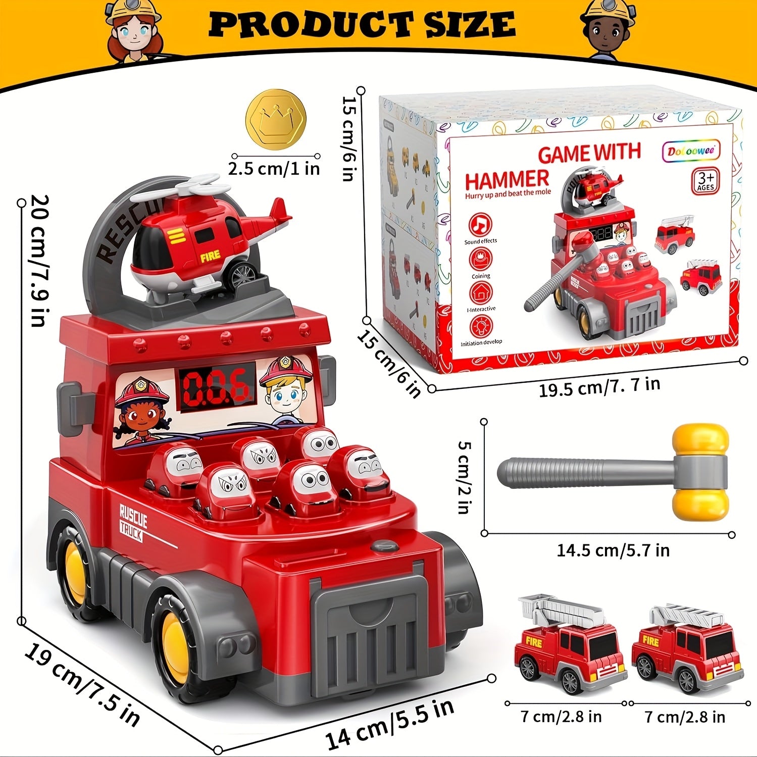 Jouet de Pompiers 4-en-1 avec Camion & Hélicoptère – Jeu Électronique pour Enfants Cadeau Anniversaire