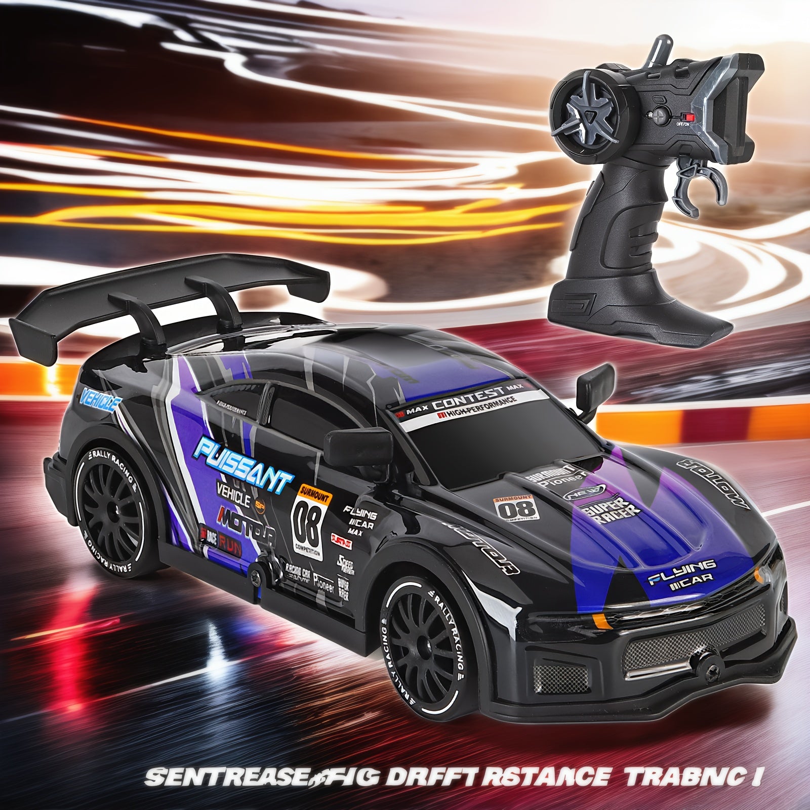Voiture de drift télécommandée à grande vitesse avec lumières clignotantes LED - Mode Drift Batterie Li-Po rechargeable par USB, châssis robuste - Course pour enfants et adultes