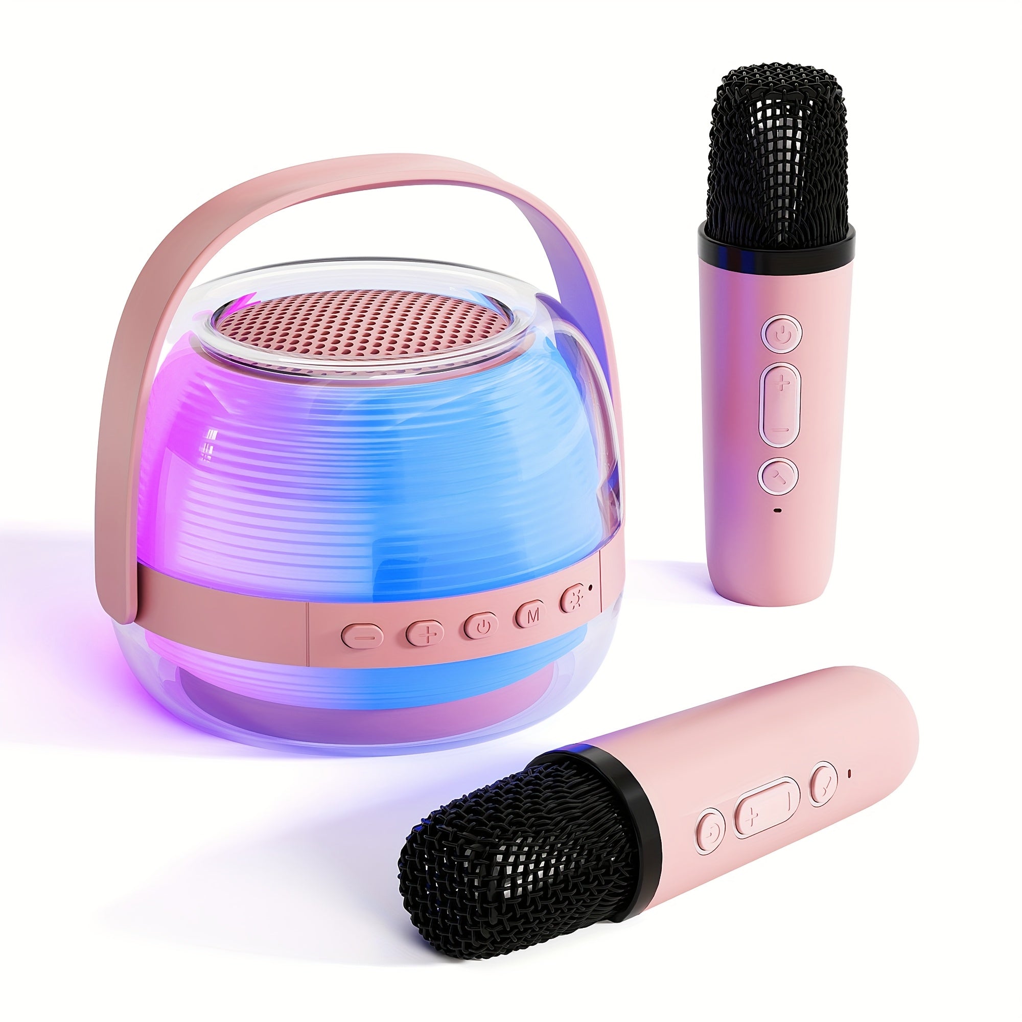 Mini Machine de Karaoké Portable avec 2 Microphones Sans Fil - Enceinte Bluetooth LED d'Ambiance pour Adultes et Fêtes