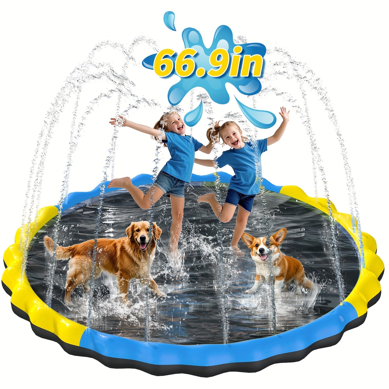 Tapis de Jeu Arroseur Antidérapant 170 cm pour Enfants & Chiens – Fontaine Centrale pour Été