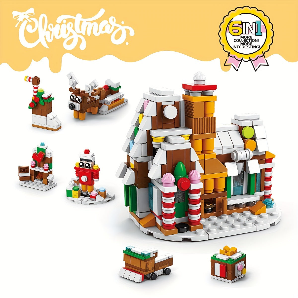 Train de Noël Éducatif 6-en-1 DIY | Jouet de Construction en Blocs pour Enfants, Cadeau de Noël