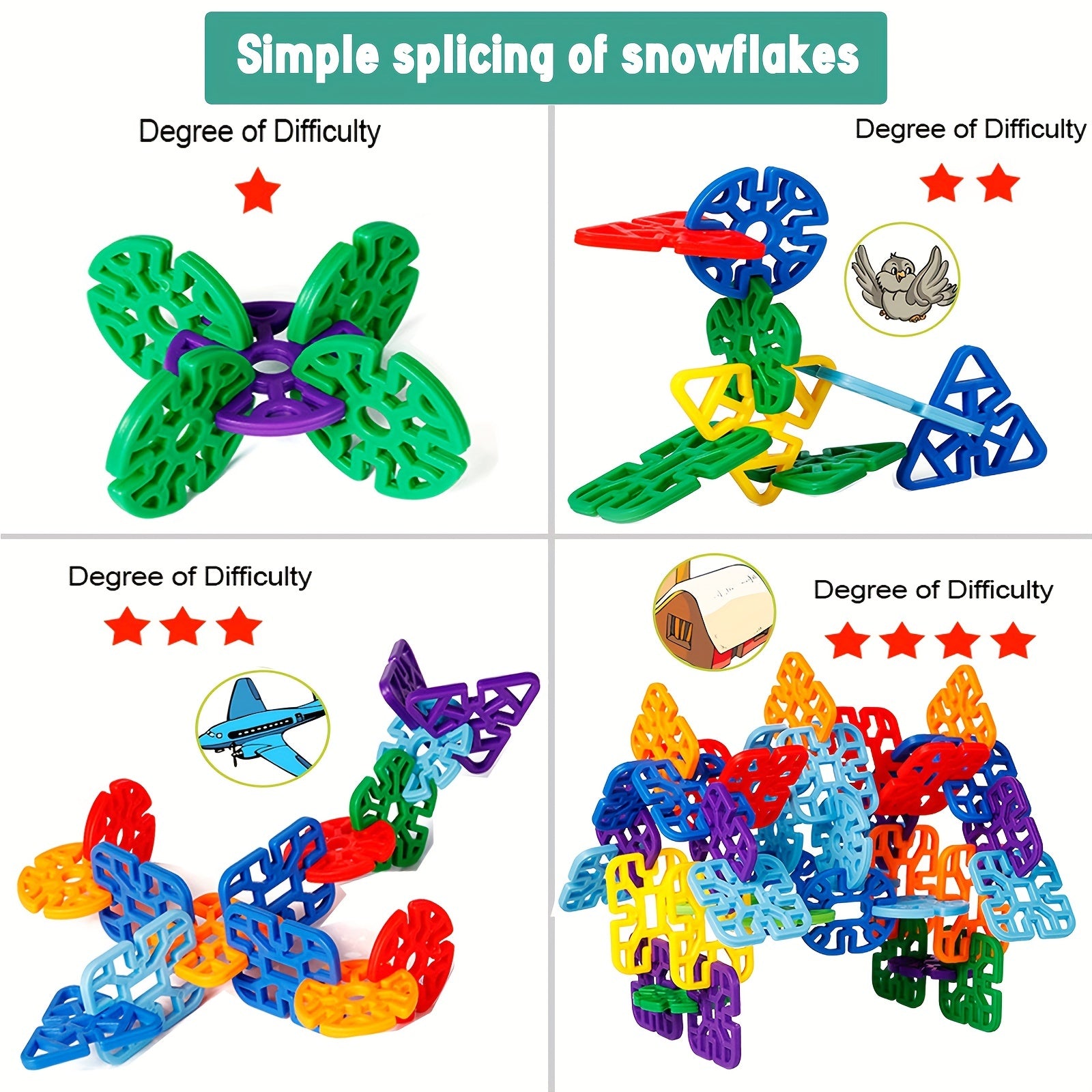 Blocs de construction épaissis de flocon de neige - 98 pièces | Puzzle éducatif d'assemblage DIY pour garçons et filles