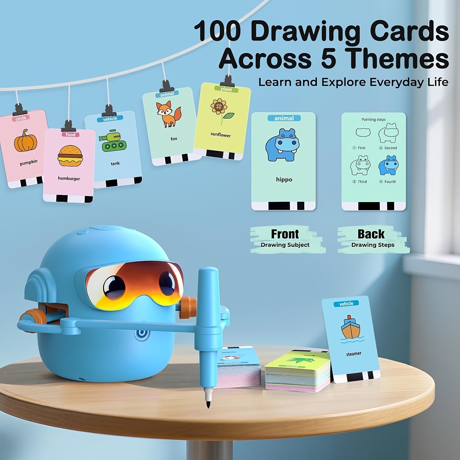 Robot Dessinateur Éducatif Intelligent pour Enfants 3 Ans et Plus - Machine à Dessiner Automatique avec 100 Cartes d'Apprentissage - Cadeau STEM Garçons Filles