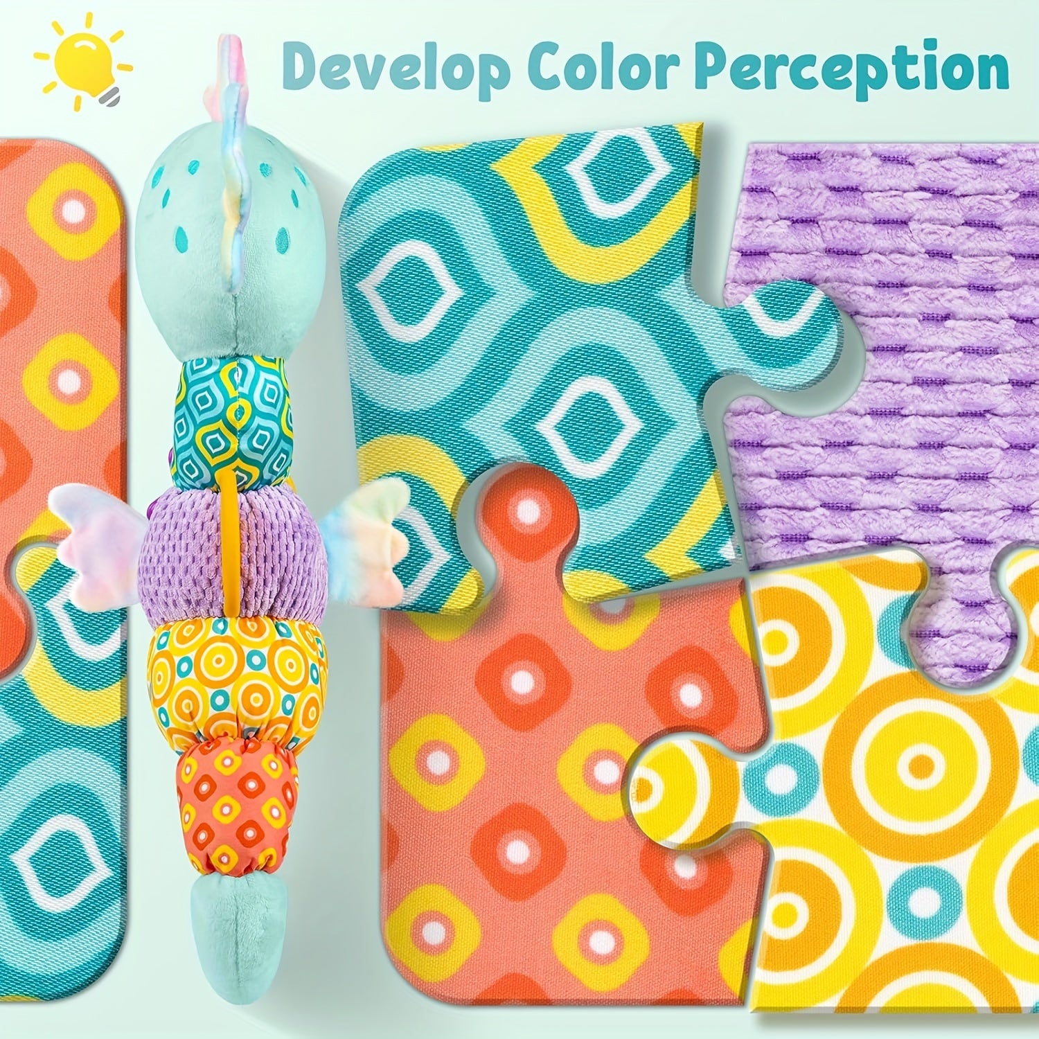 Hippocampe Musical en Peluche pour Bébé - Jouet Sensoriel Doux avec Hochet et Sons Froissés pour Nouveau-Né Fille Garçon - Cadeau de Naissance