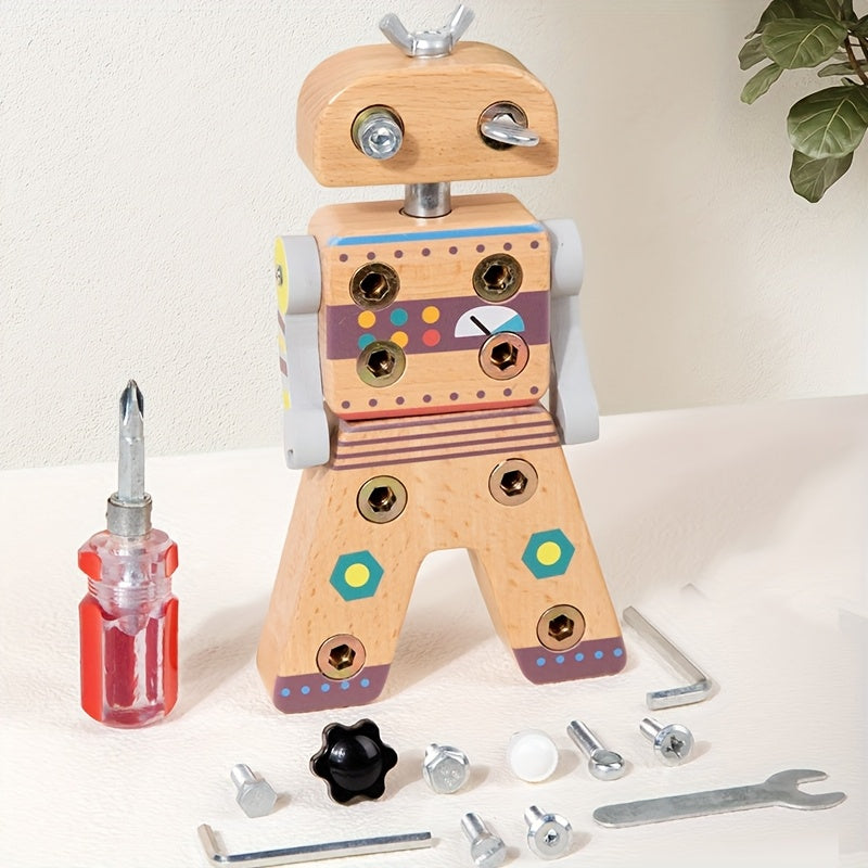 Robot d'Assemblage en Bois Montessori pour Enfants 3 Ans et Plus - Jouet Tournevis Éducatif et Kit de Construction DIY - Développement de la Motricité Fine
