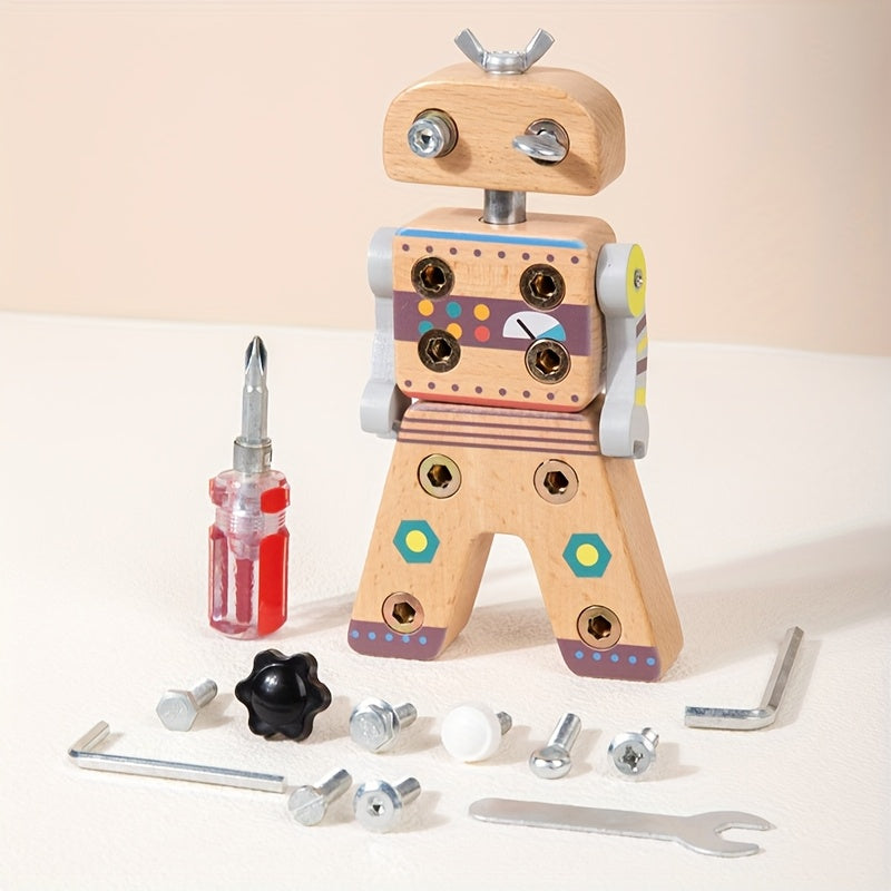 Robot d'Assemblage en Bois Montessori pour Enfants 3 Ans et Plus - Jouet Tournevis Éducatif et Kit de Construction DIY - Développement de la Motricité Fine