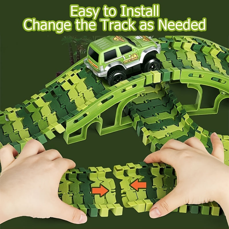 Circuit de Dinosaures Électrique DIY pour Enfants 3 Ans et Plus - Piste de Course Flexible Jurassique avec Figurines pour Garçons et Filles - Jouet Éducatif Assemblage