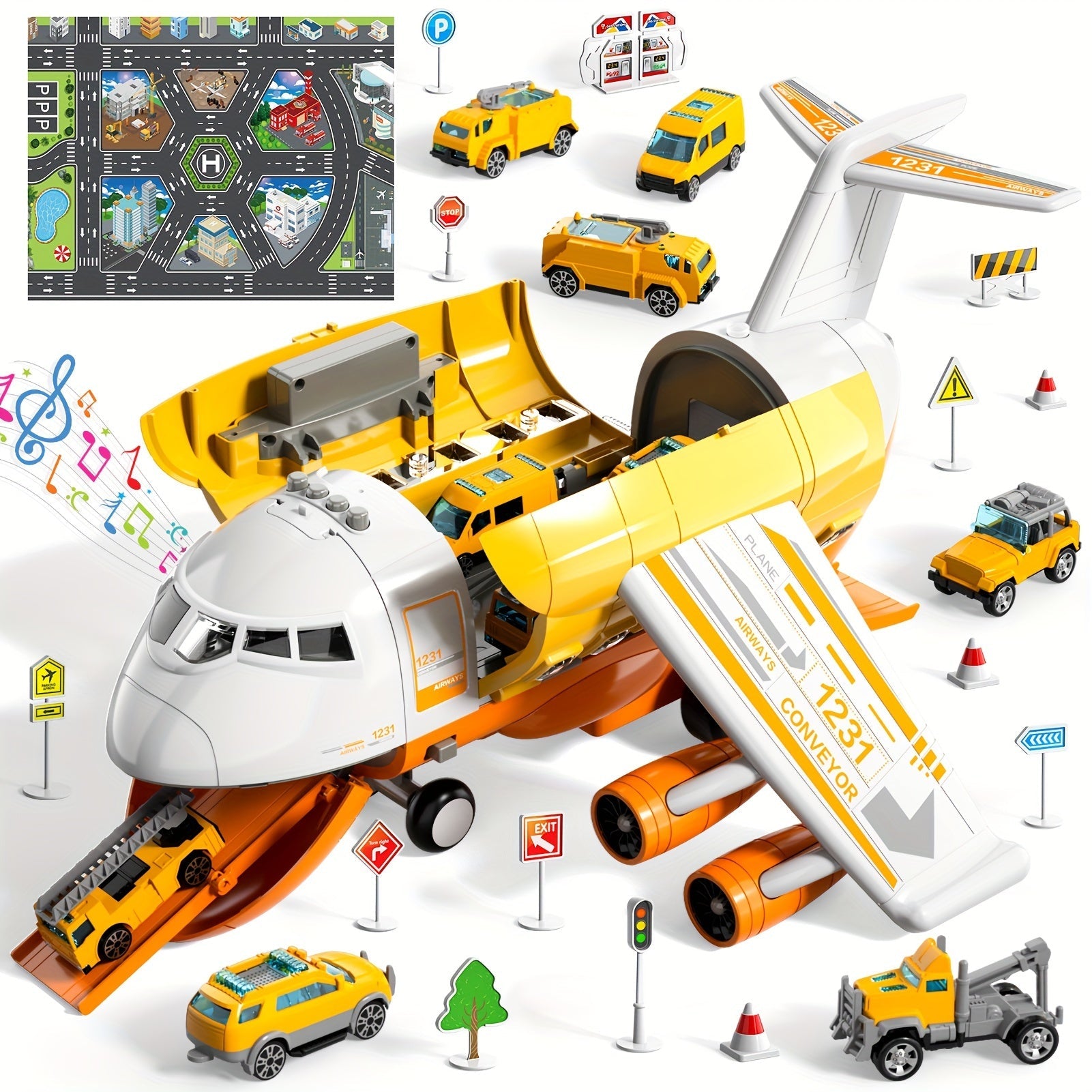 Avion Jouet pour Enfants de 3 Ans | Avion de Transport Grand Modèle avec 10 Voitures | Cadeau de Noël et Halloween | Jouet Éducatif et Fun pour Enfants King of Toys