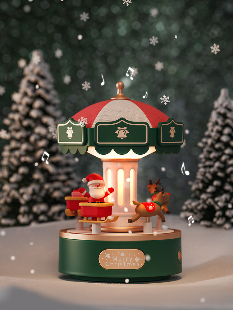 Carrousel de Noël avec Enceinte Bluetooth | Boîte à Musique en Bois à Manivelle Rotative avec Sapin de Noël, Décoration de Table King of Toys