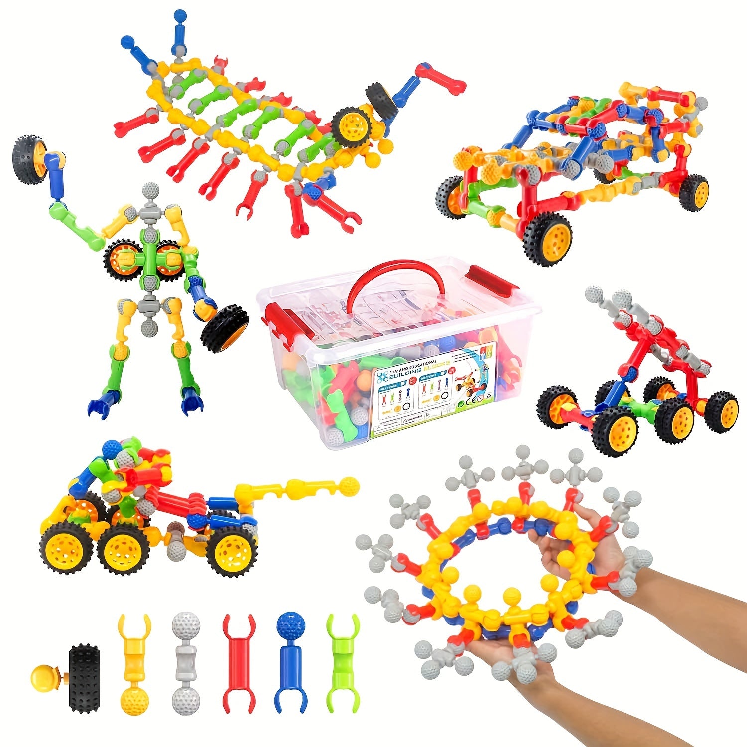 Blocs de Construction STEM Éducatifs pour Enfants 3 Ans et Plus - Kit d'Assemblage Créatif avec Boîte de Rangement - Jouet Idéal Garçons et Filles
