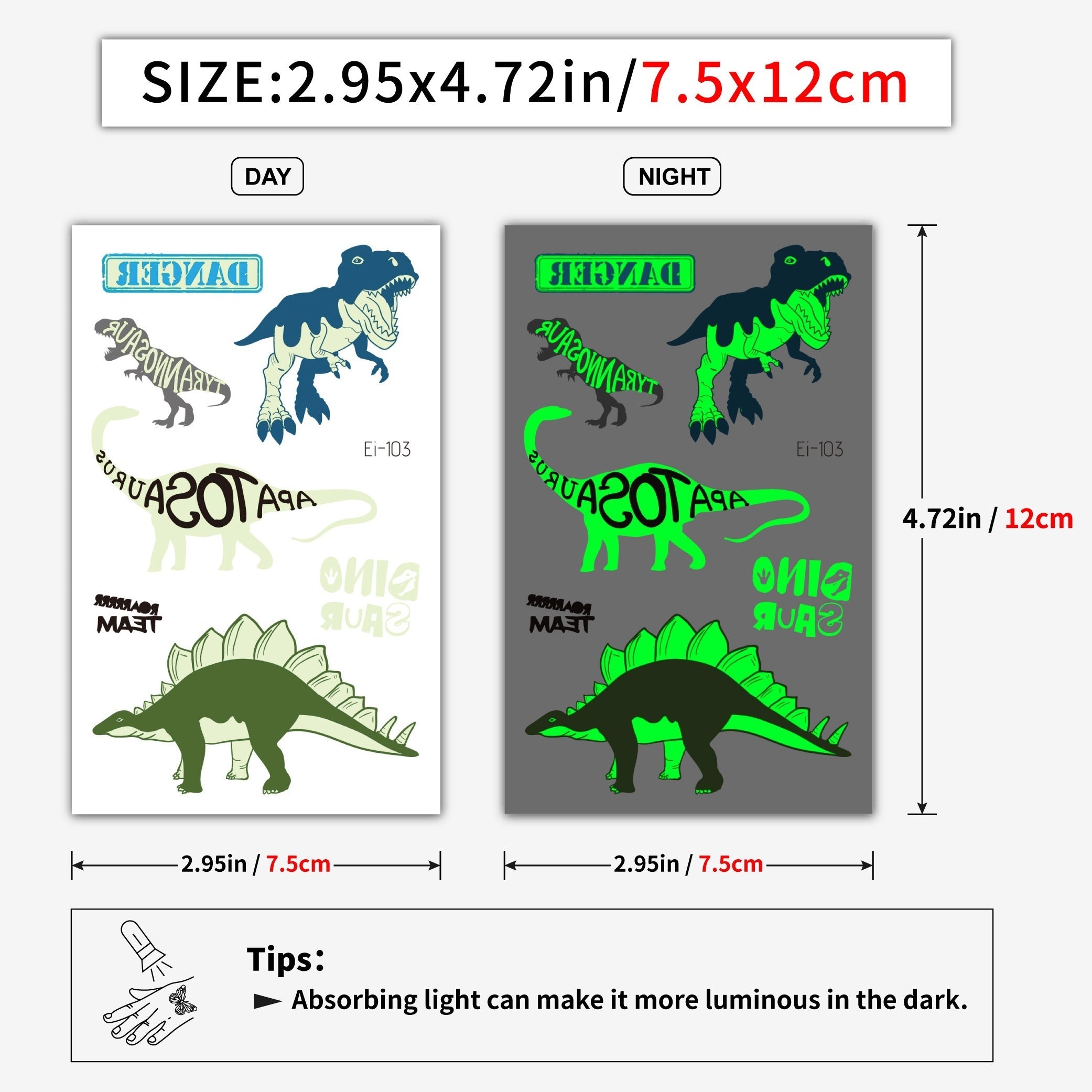 24 Feuilles de Tatouages Temporaires Lumineux de Dinosaures, Brillent dans le Noir, Parfaits pour Fêtes, Anniversaires, Halloween, et Décorations de Jungle King of Toys