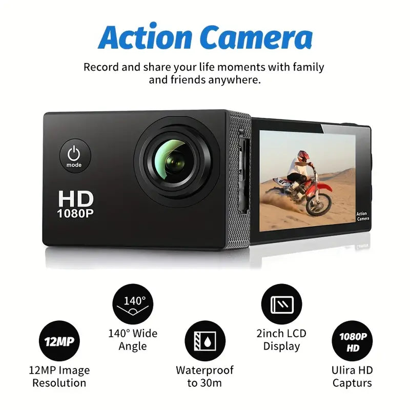 SportsPro l Caméra d'Action Sport Noire l GO PRO l Étanche & Angle Large de 140° Speelgoed Koning
