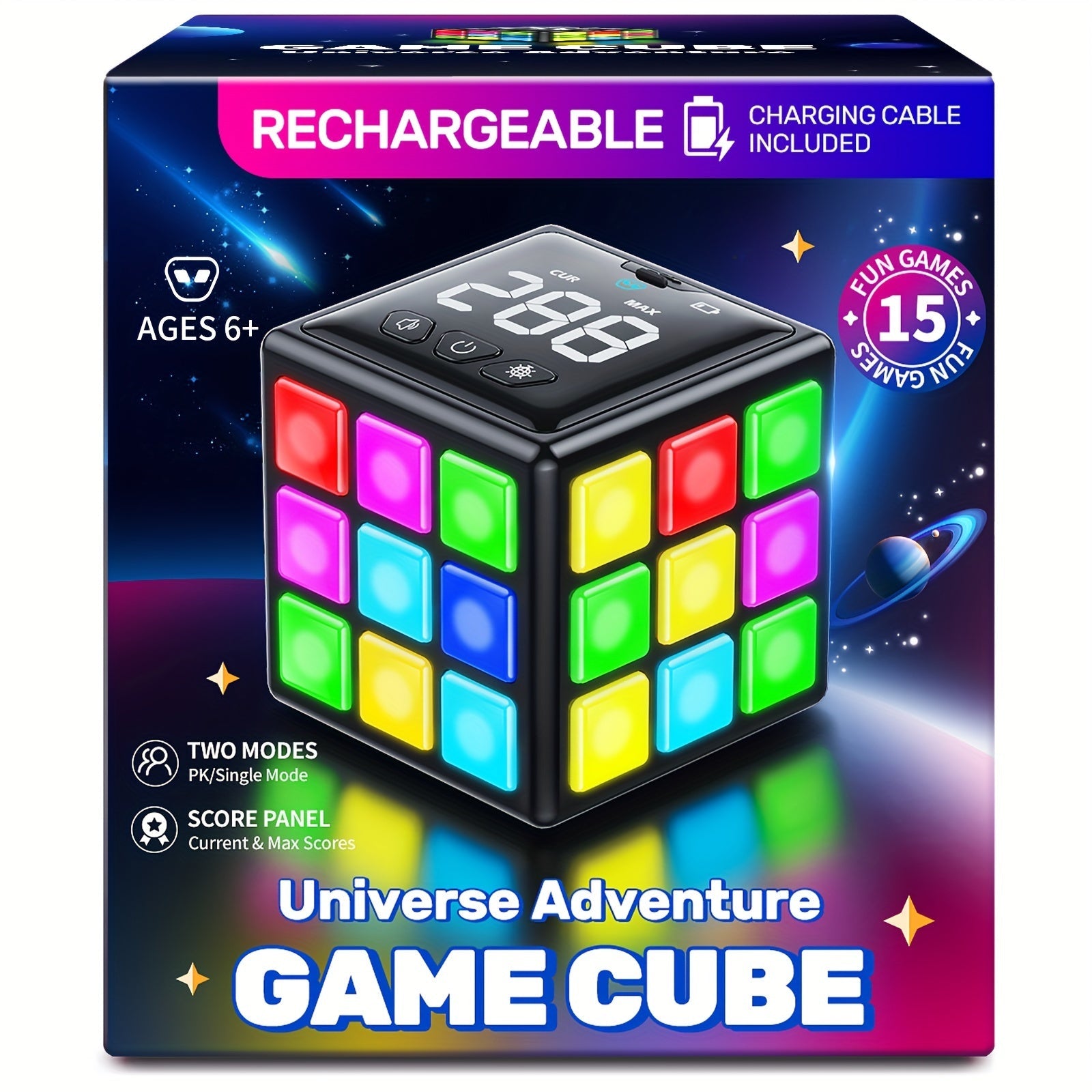 Cube de Jeux Interactif Rechargeable 6+ | 15 Jeux de Mémoire et de Vitesse, Volume Réglable, Cadeau Idéal Enfants & Adultes | Défi Cérébral Amusant avec Charge USB King of Toys
