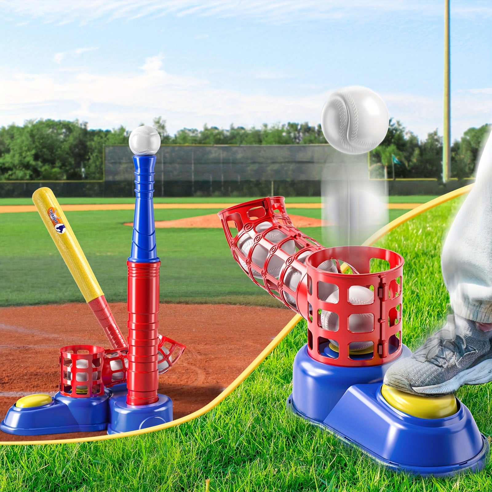 Set de Baseball 2 en 1 avec 10 Balles – Jeu Sportif d’Extérieur pour Enfants, Idée Cadeau Noël & Pâques