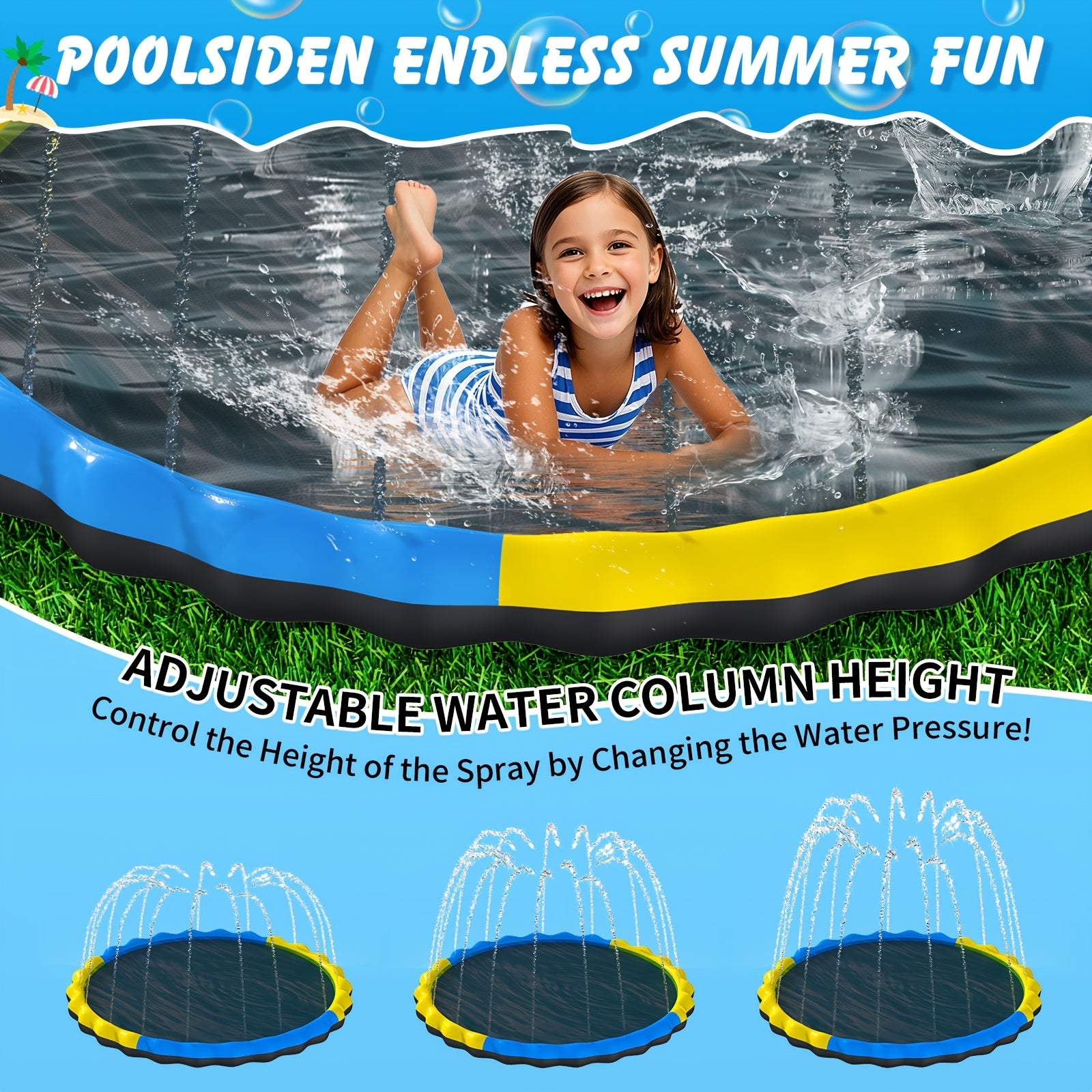 Tapis de Jeu Arroseur Antidérapant 170 cm pour Enfants & Chiens – Fontaine Centrale pour Été