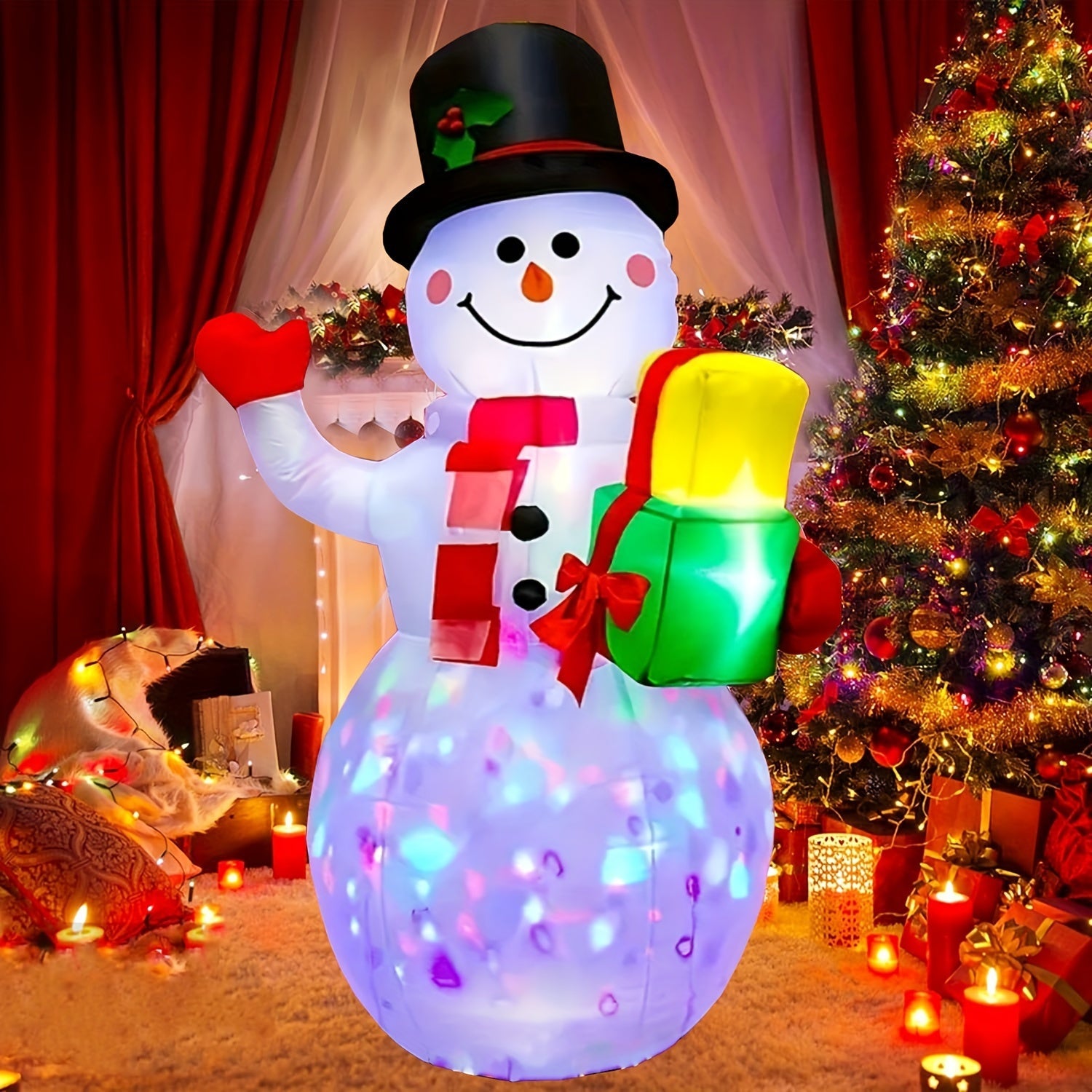 Décorations Gonflables de Noël 1pc 5FT Bonhomme de Neige avec Lumières LED Rotatives à 360° - Décor Extérieur et Intérieur King of Toys