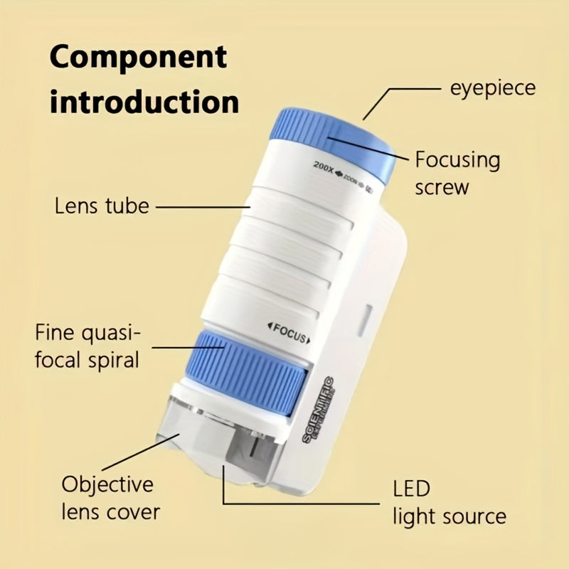 Microscope 200X HD pour Enfants – Jouet Scientifique Éducatif pour Explorations à la Maison
