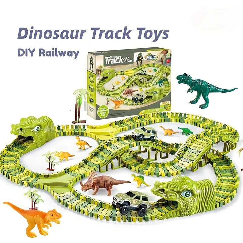 Circuit de Dinosaures Électrique DIY pour Enfants 3 Ans et Plus - Piste de Course Flexible Jurassique avec Figurines pour Garçons et Filles - Jouet Éducatif Assemblage