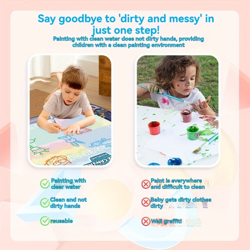 Tapis Magique d'Écriture à l'Eau Réutilisable pour Enfants 3 Ans et Plus - Tapis de Dessin Géant 80x60cm pour Apprentissage des Lettres et des Chiffres - Zéro Gâchis