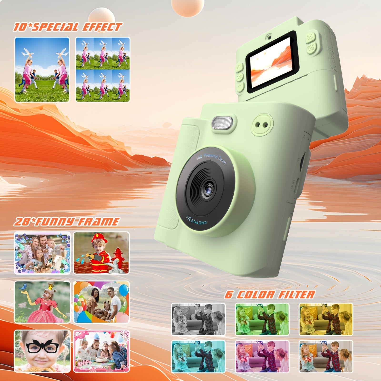 Appareil Photo Instantané Numérique 5-en-1 pour Enfants - Caméra Multifonction avec Vidéo, Musique et Jeux - Cadeau Surprise pour Garçons et Filles