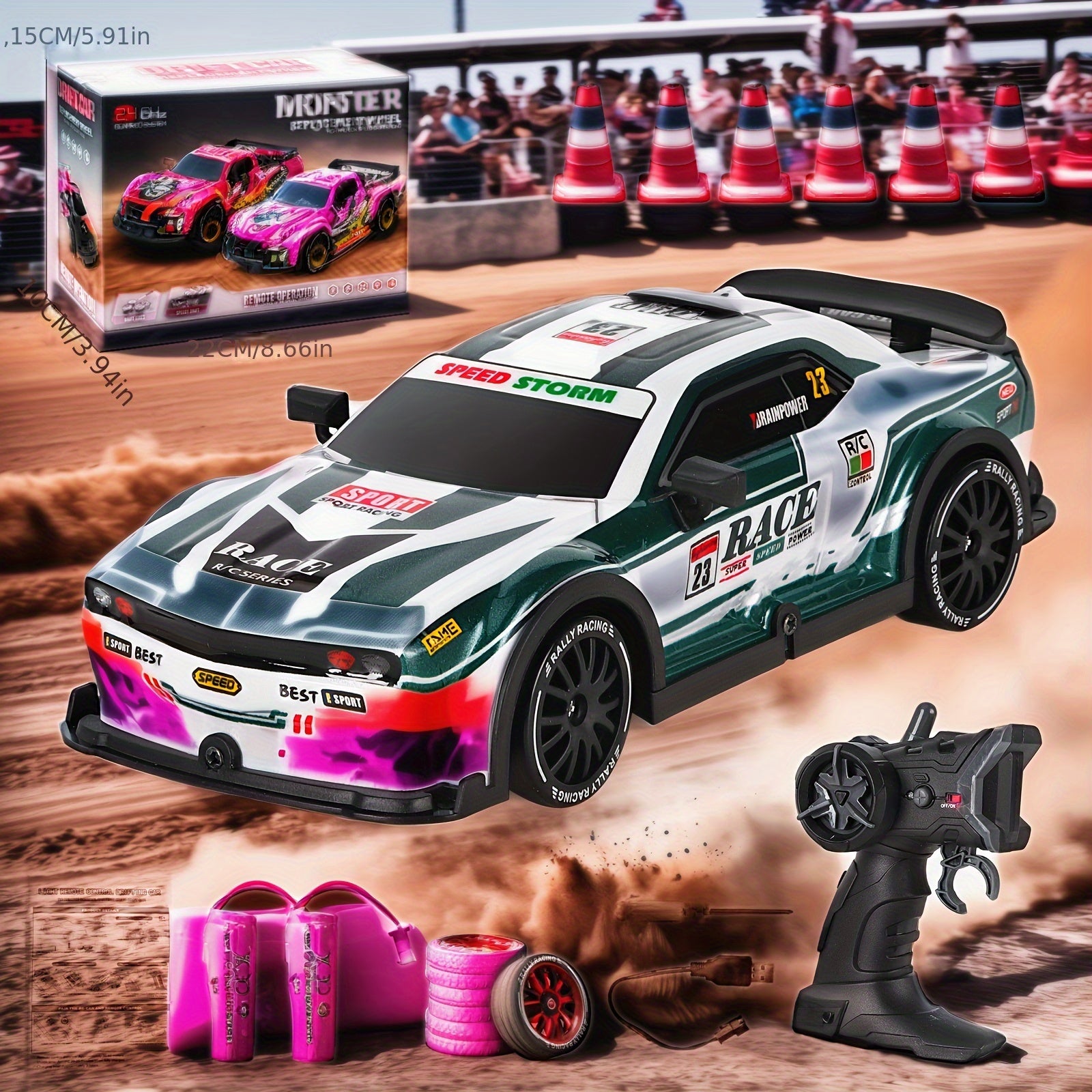 Voiture de drift télécommandée à grande vitesse avec lumières clignotantes LED - Mode Drift Batterie Li-Po rechargeable par USB, châssis robuste - Course pour enfants et adultes