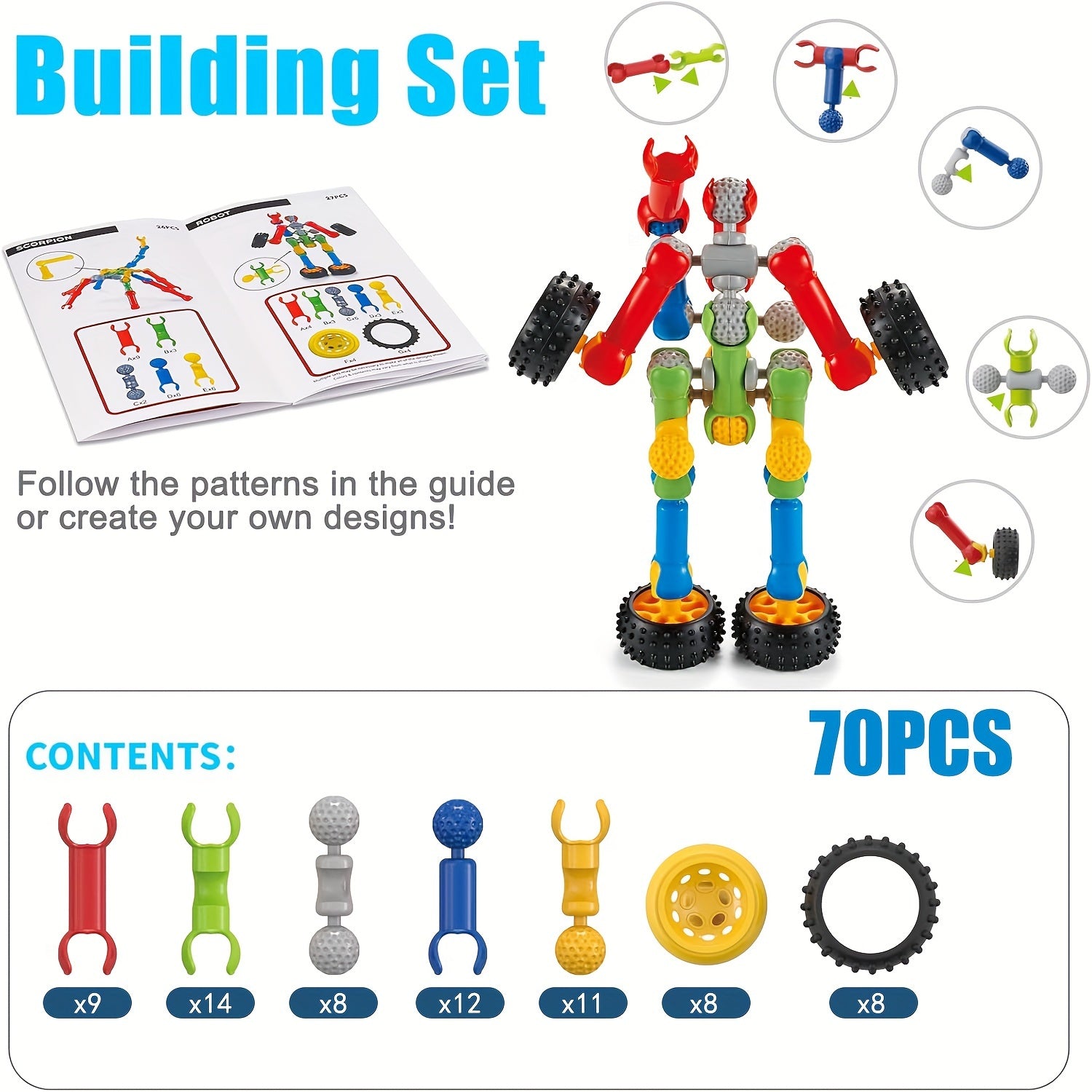 Blocs de Construction STEM Éducatifs pour Enfants 3 Ans et Plus - Kit d'Assemblage Créatif avec Boîte de Rangement - Jouet Idéal Garçons et Filles