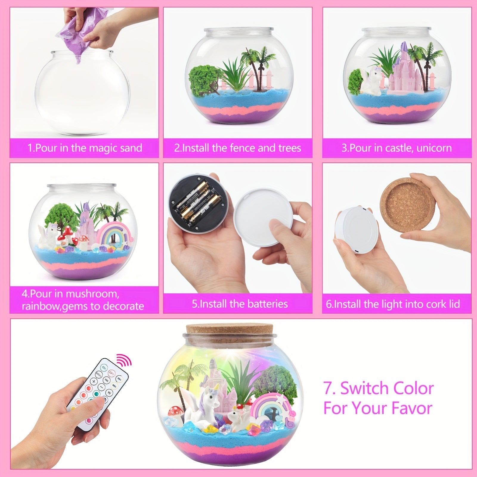 Terrarium Licorne Enchantée - Lampe LED et Jardin Magique DIY, Cadeau pour Enfants de 6 à 12 Ans King of Toys