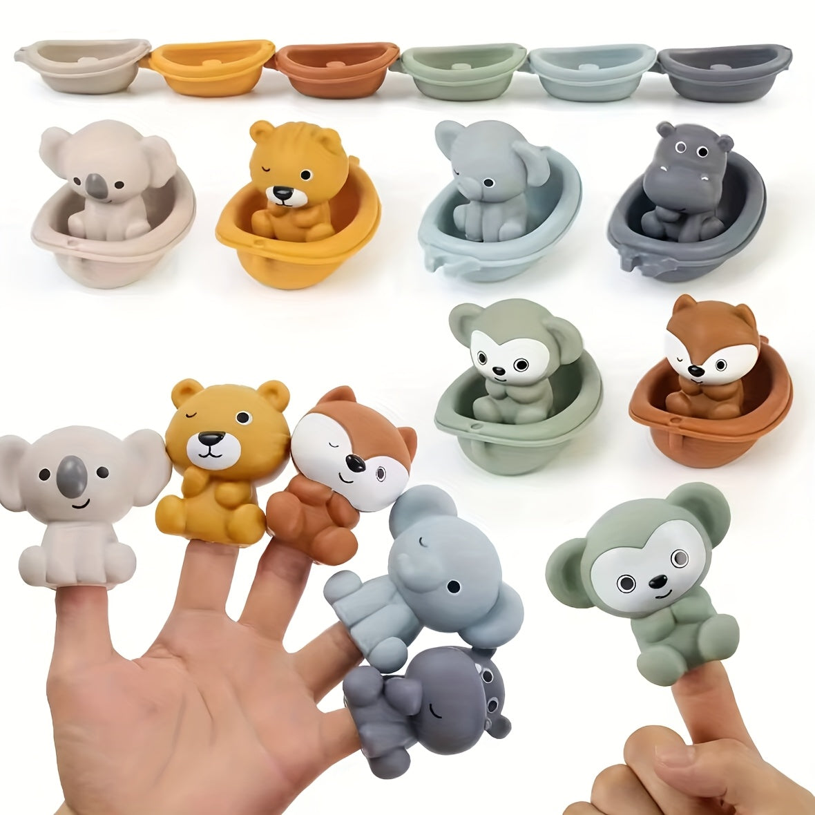 Lot de Marionnettes à Doigts Animaux pour Bébé et Tout-Petit - Jouets de Bain en Silicone Doux et Éducatifs - Cadeau Anniversaire Noël