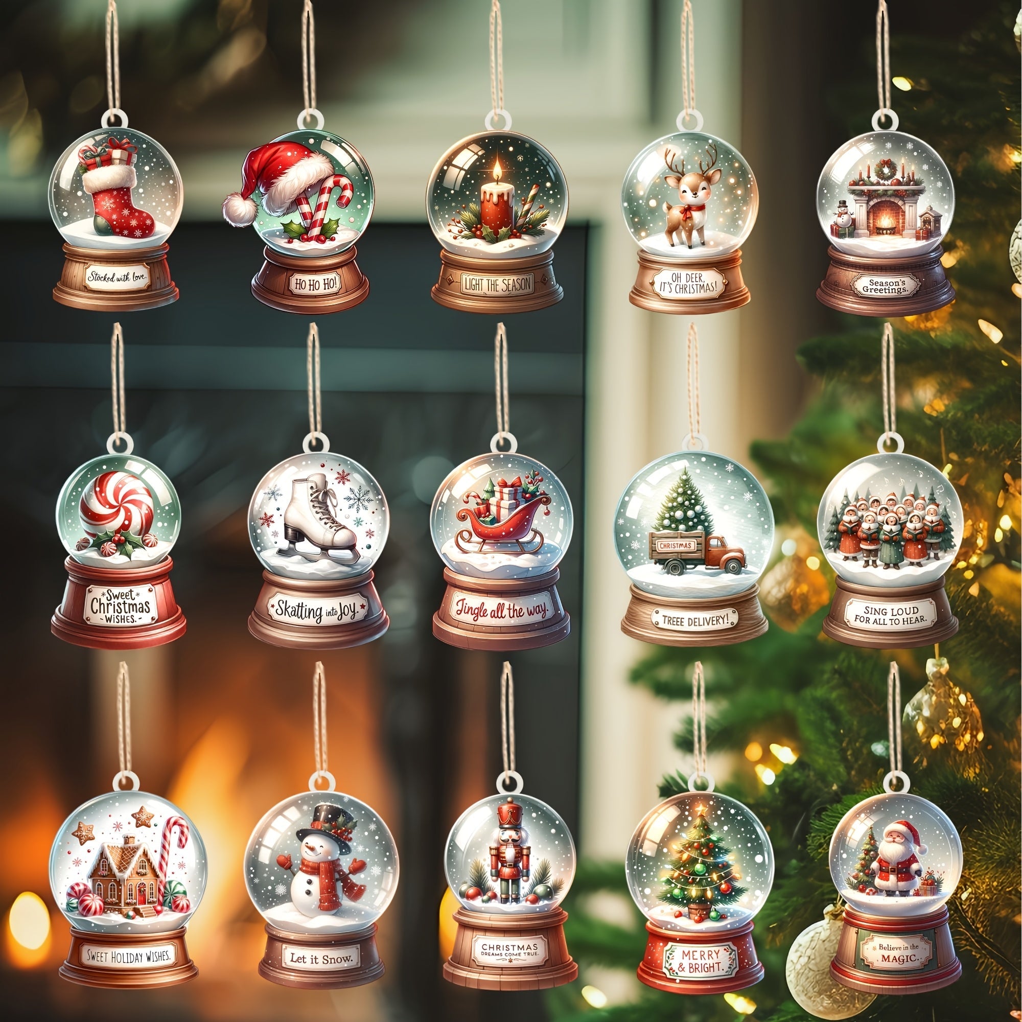 Set de 15 Ornements Bois Boule à Neige - Décoration Sapin et Maison, Cadeau Unique pour les Vacances King of Toys