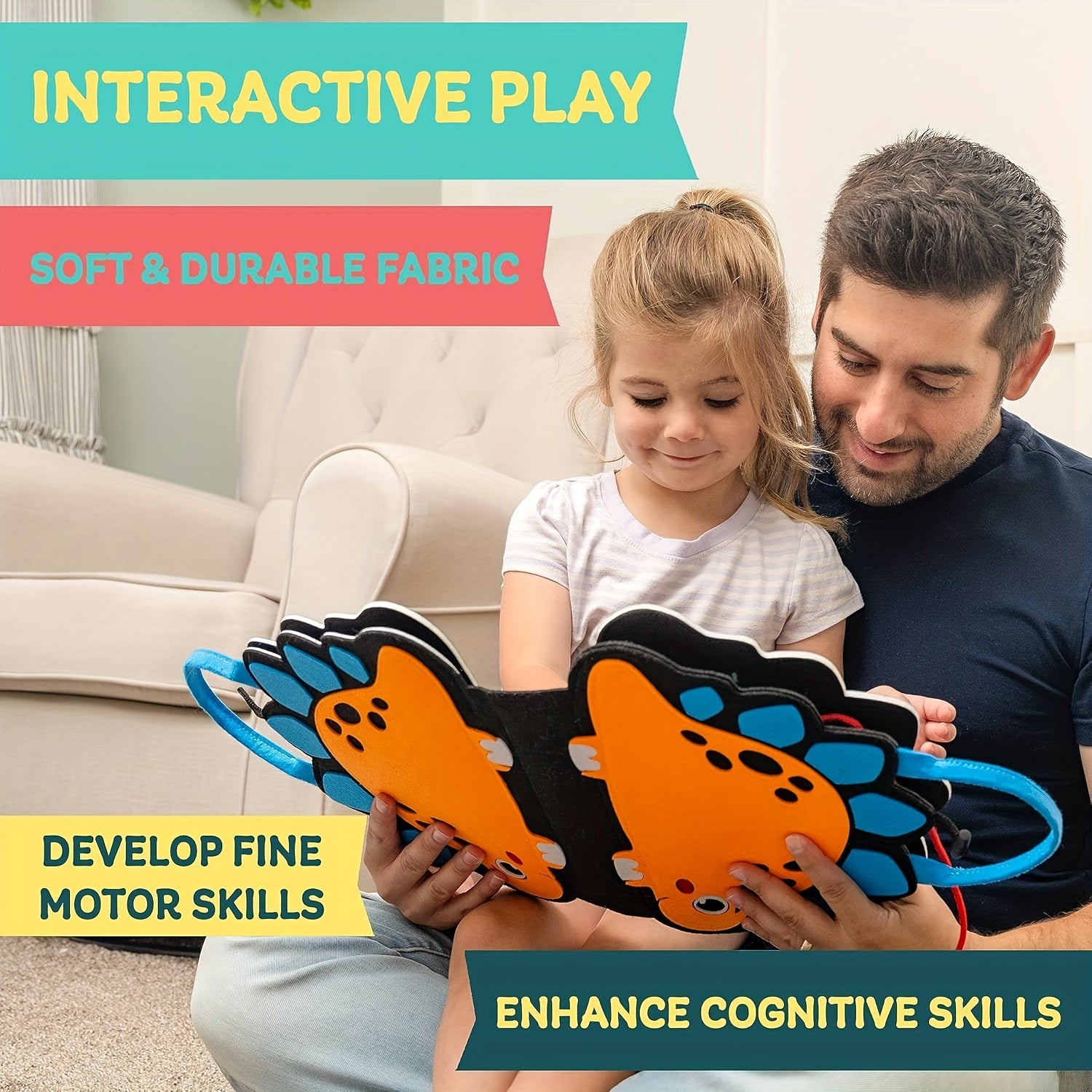 Busy Board Dinosaure Éducatif – Jouet d’Apprentissage Préscolaire avec Lettres, Chiffres et Compétences de Vie