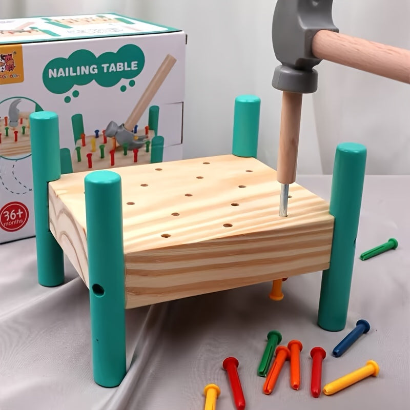 Jeu de Taper et Retirer les Chevilles en Bois pour Enfants 3 Ans et Plus - Jeu de Construction Interactif pour le Développement de la Motricité Fine et la Reconnaissance des Couleurs