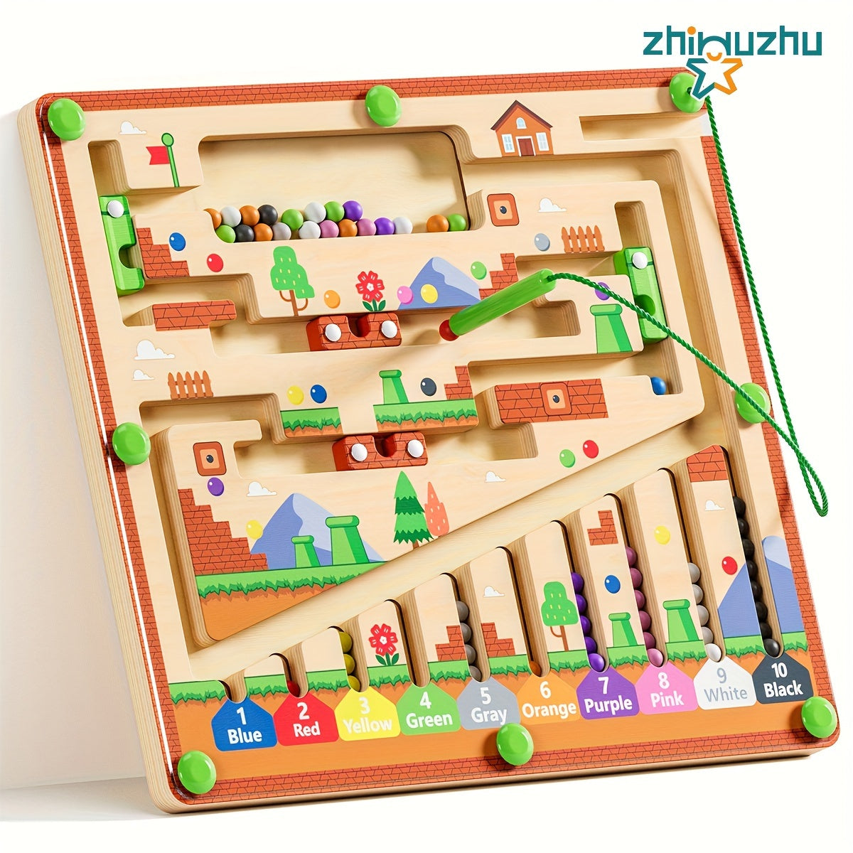 Labyrinthe Magnétique Couleurs & Chiffres – Jouet Montessori Bois 3 Ans et +