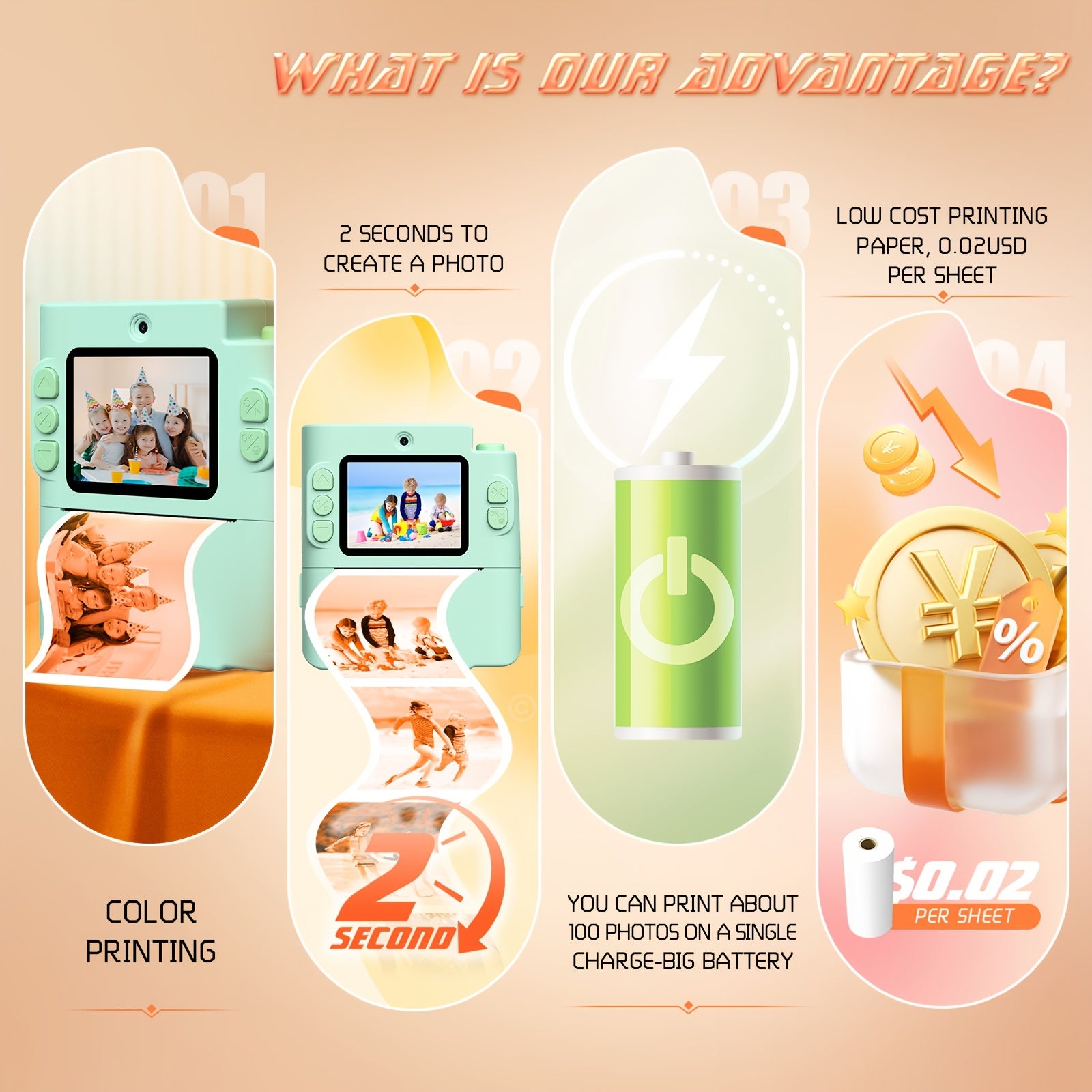 Appareil Photo Instantané Numérique 5-en-1 pour Enfants - Caméra Multifonction avec Vidéo, Musique et Jeux - Cadeau Surprise pour Garçons et Filles