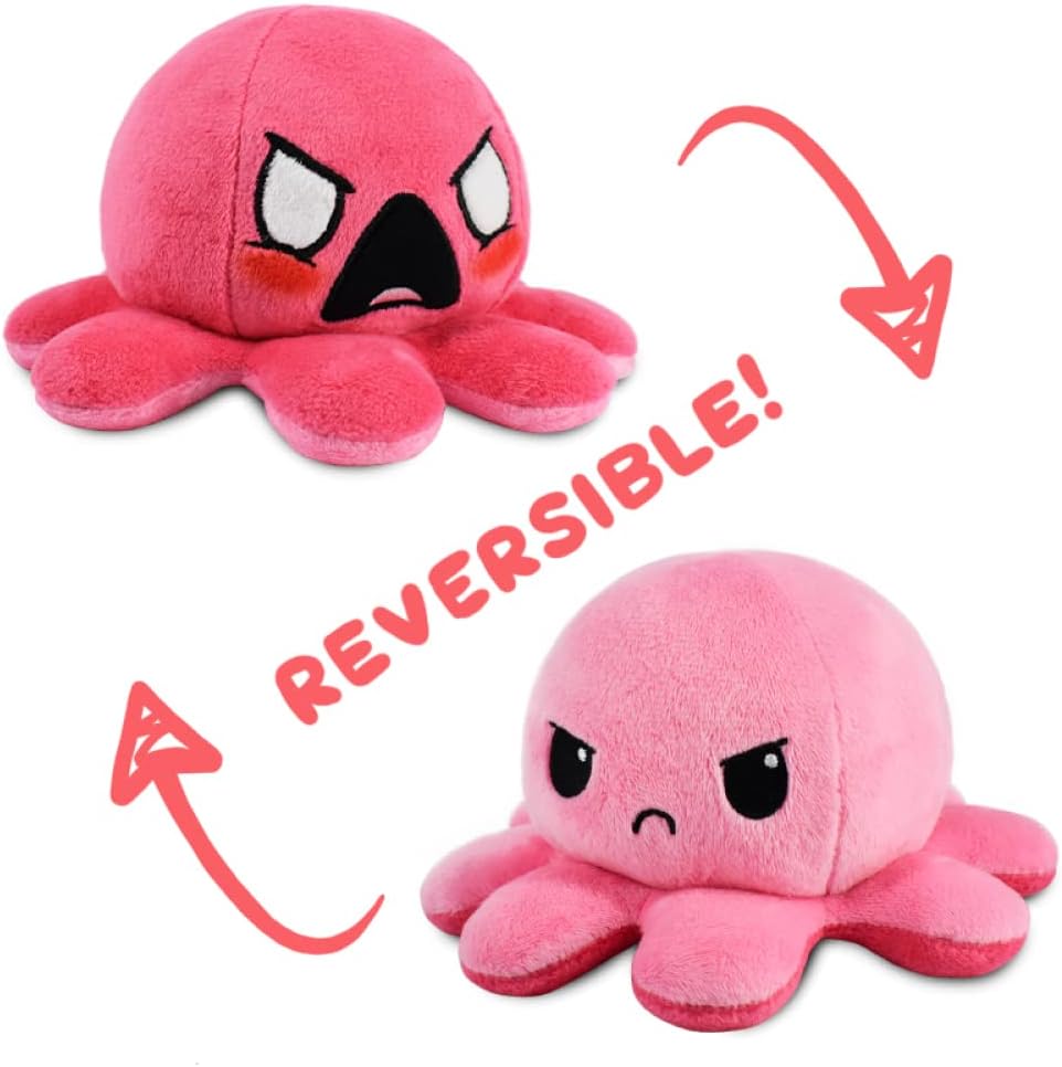 Peluche Octopus Réversible - Violet + Bleu - Mignons Animaux en Peluche Sensory Fidget Qui Montre Votre Humeur, Bleu en Colère + Violet Heureux, 10 cm De Speelgoed Koning