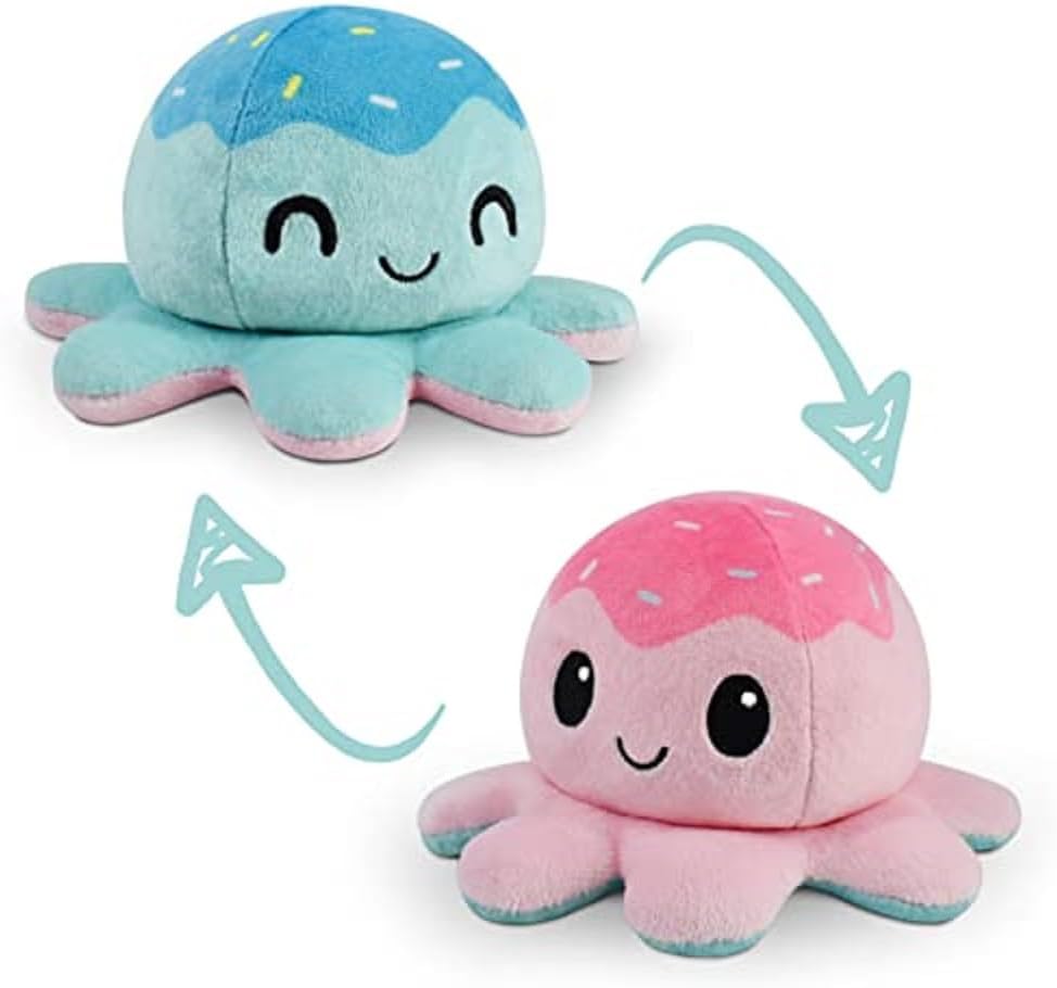 Peluche Octopus Réversible - Violet + Bleu - Mignons Animaux en Peluche Sensory Fidget Qui Montre Votre Humeur, Bleu en Colère + Violet Heureux, 10 cm De Speelgoed Koning