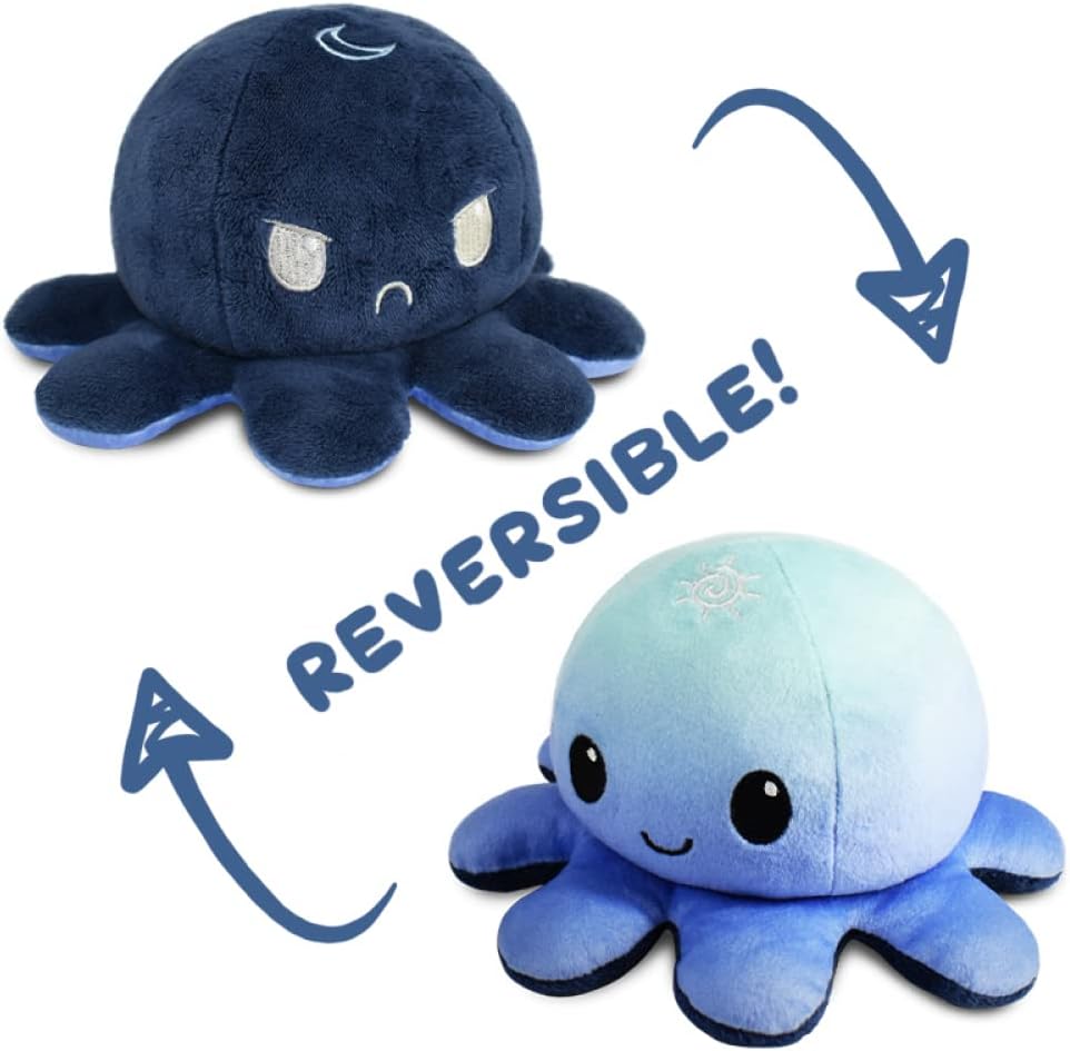 Peluche Octopus Réversible - Violet + Bleu - Mignons Animaux en Peluche Sensory Fidget Qui Montre Votre Humeur, Bleu en Colère + Violet Heureux, 10 cm De Speelgoed Koning
