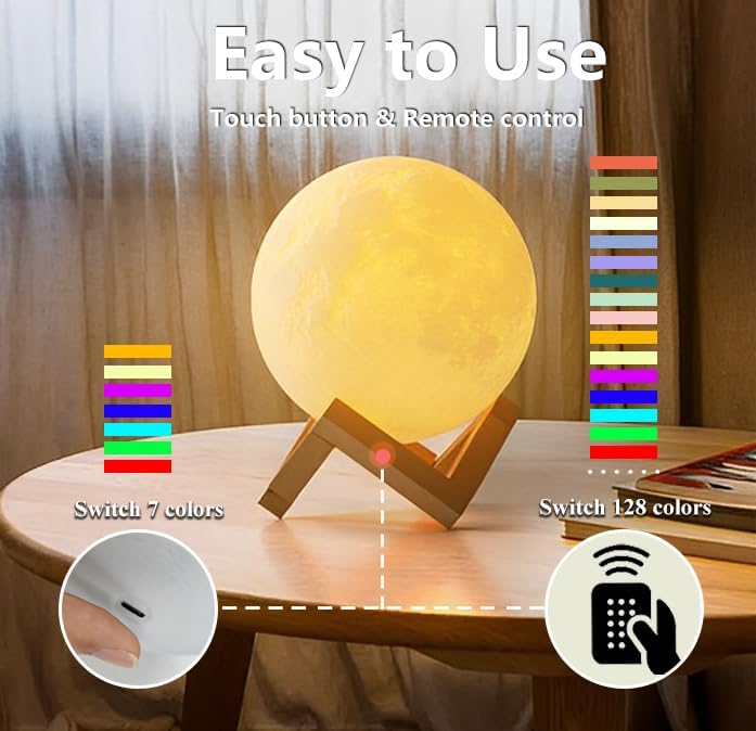Lampe de Lune de Chevet | Veilleuse Lune à 128 Couleurs Cadeaux pour Filles, Garçons, Enfants King of Toys