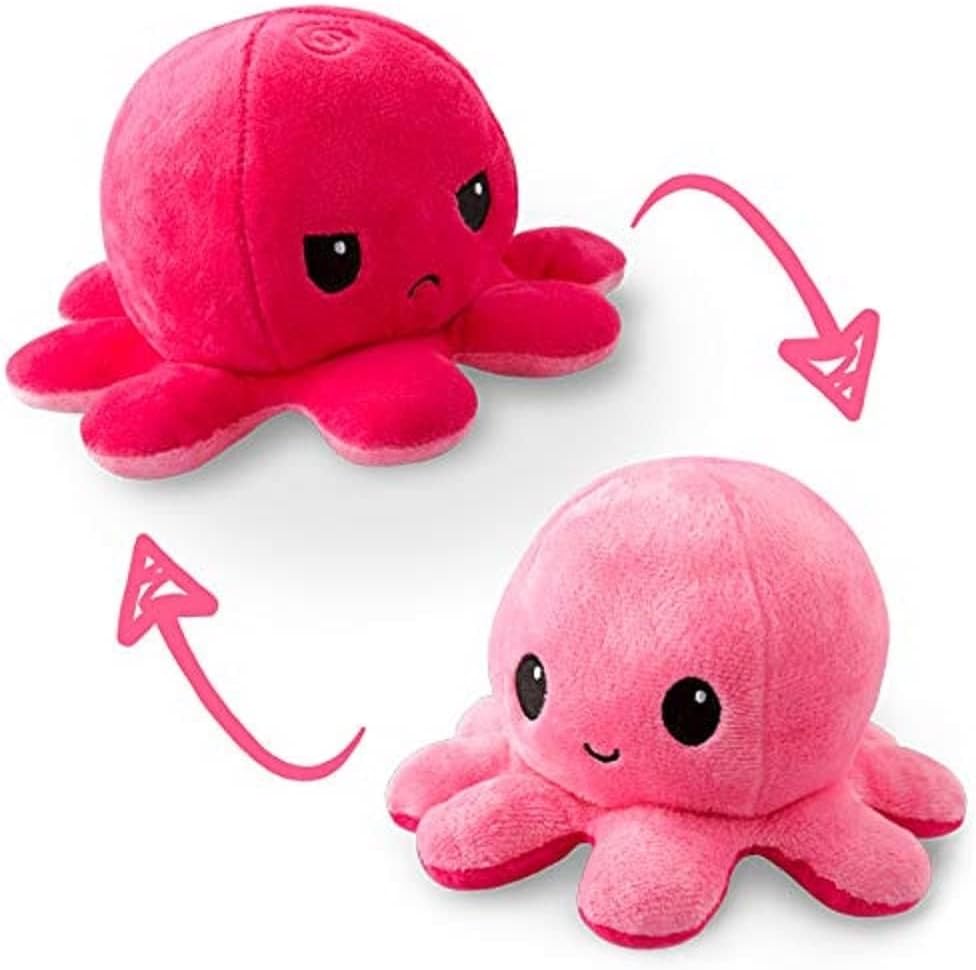 Peluche Octopus Réversible - Violet + Bleu - Mignons Animaux en Peluche Sensory Fidget Qui Montre Votre Humeur, Bleu en Colère + Violet Heureux, 10 cm De Speelgoed Koning