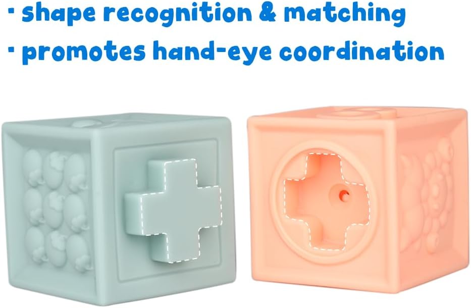 Blocs empilables sensoriels doux pour bébés et tout-petits | Jouets de bain Montessori | Apprentissage précoce pour les 6-36 mois