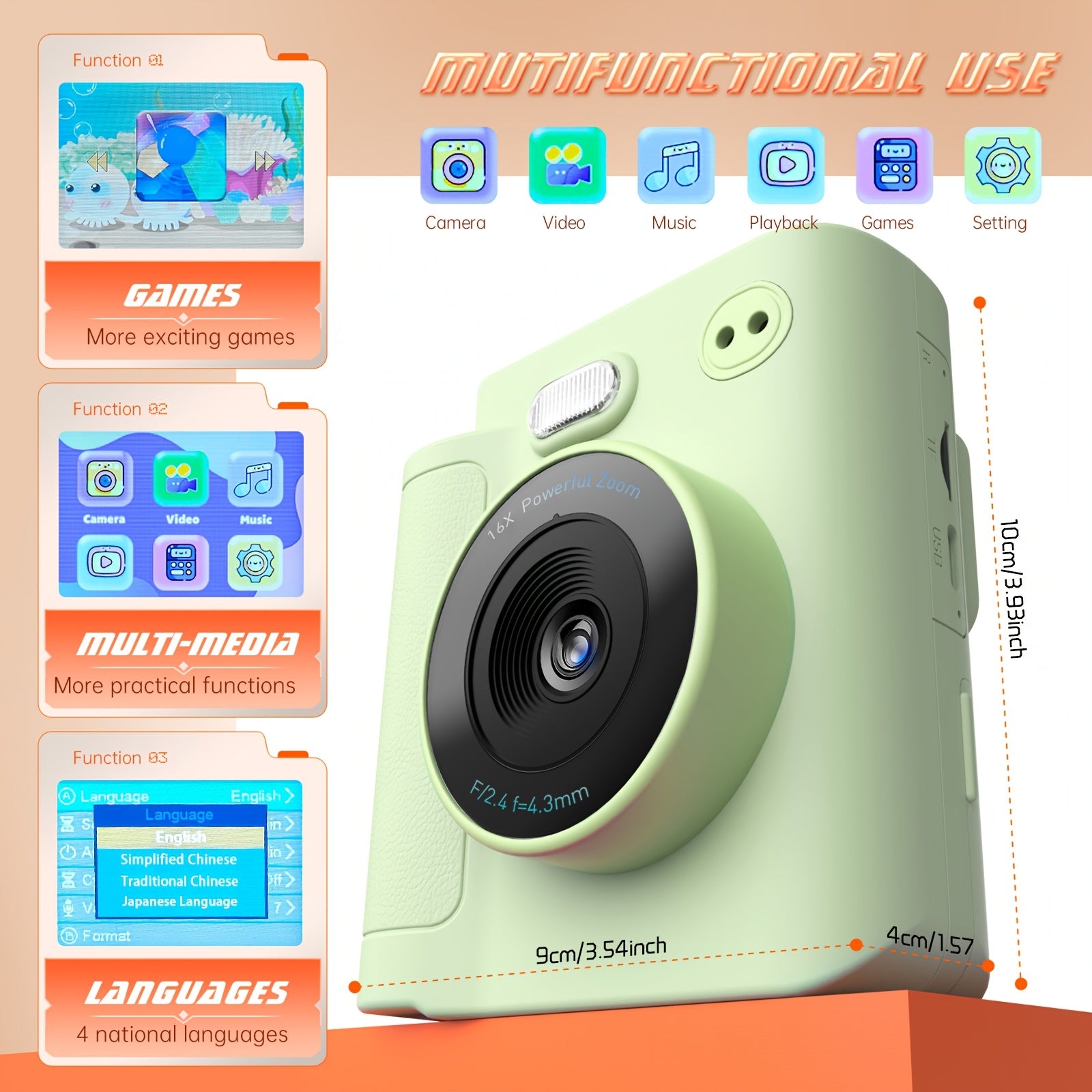 Appareil Photo Instantané Numérique 5-en-1 pour Enfants - Caméra Multifonction avec Vidéo, Musique et Jeux - Cadeau Surprise pour Garçons et Filles