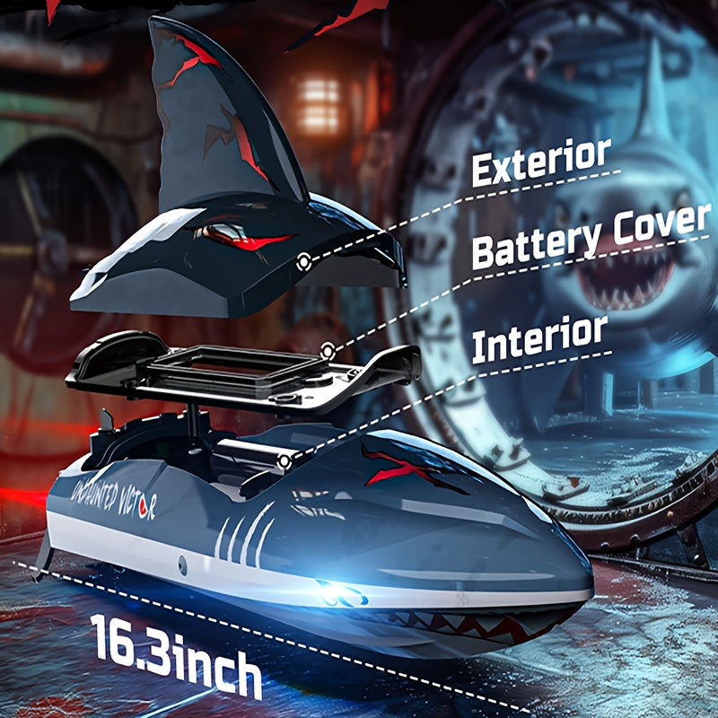 SharkWave Bateau RC 30KM/H – Moteur brushless ultra-rapide avec LED, jouet de course étanche 2.4GHz