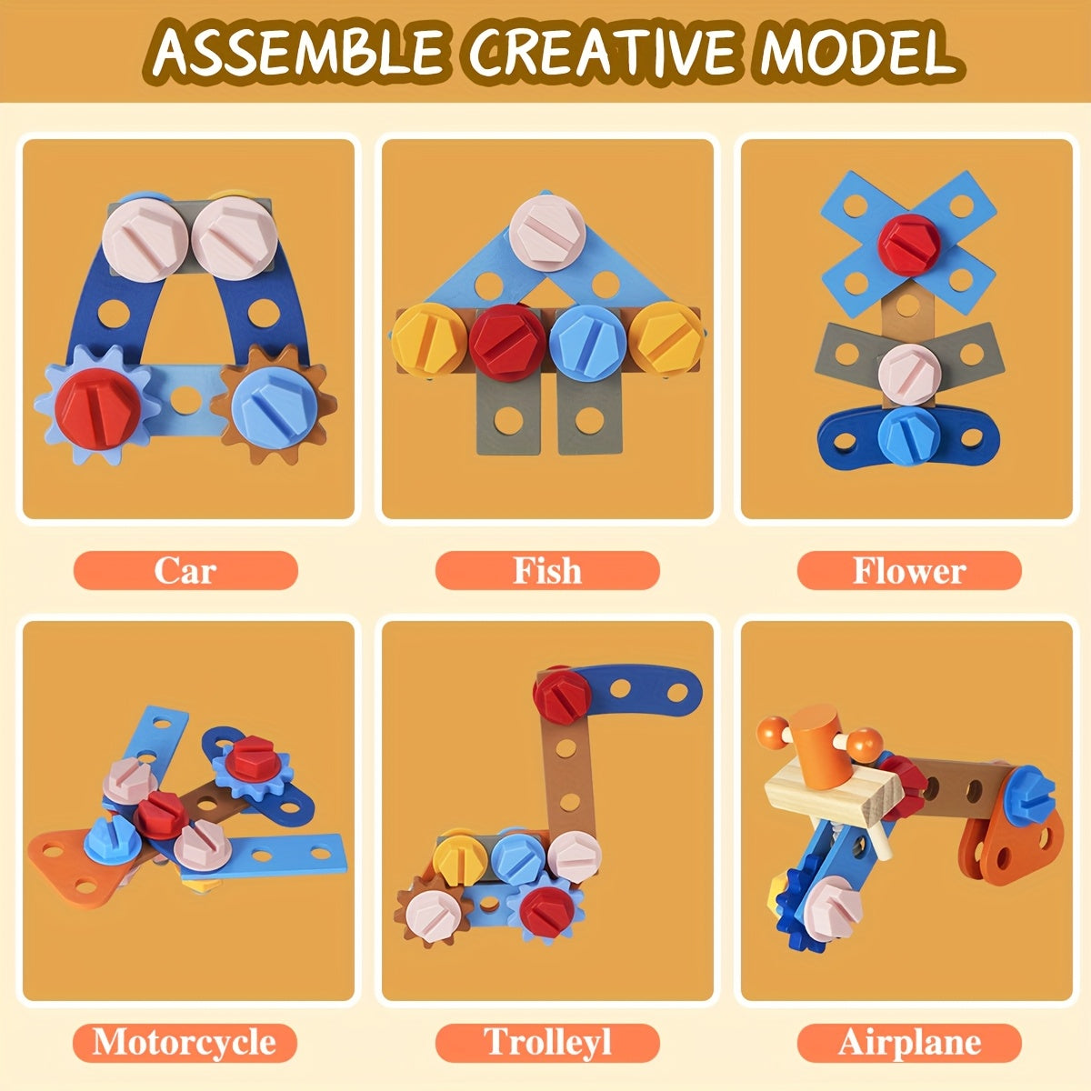 Établi d'Outils en Bois Montessori pour Enfants 3 Ans et Plus - Kit de Construction STEM 39 Pièces avec Boîte à Outils et Tablier - Cadeau Anniversaire Garçon Fille