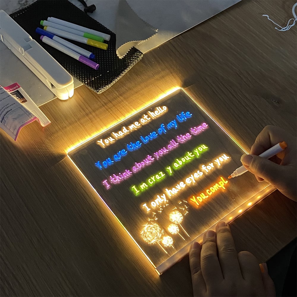 Tableau de notes LED avec couleurs | Tableau effaçable à sec en acrylique transparent avec lumière Pour enfants et adultes
