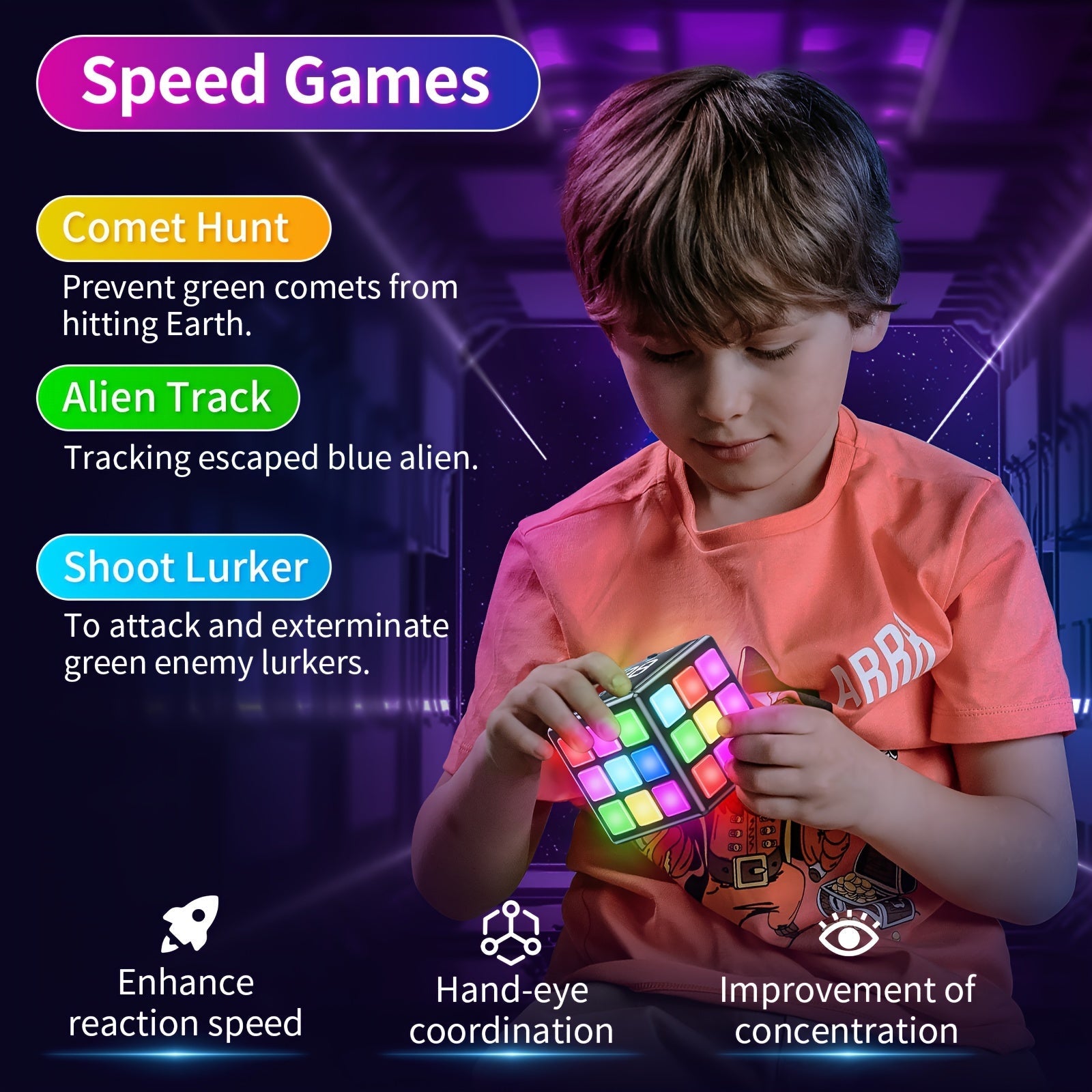 Cube de Jeux Interactif Rechargeable 6+ | 15 Jeux de Mémoire et de Vitesse, Volume Réglable, Cadeau Idéal Enfants & Adultes | Défi Cérébral Amusant avec Charge USB King of Toys