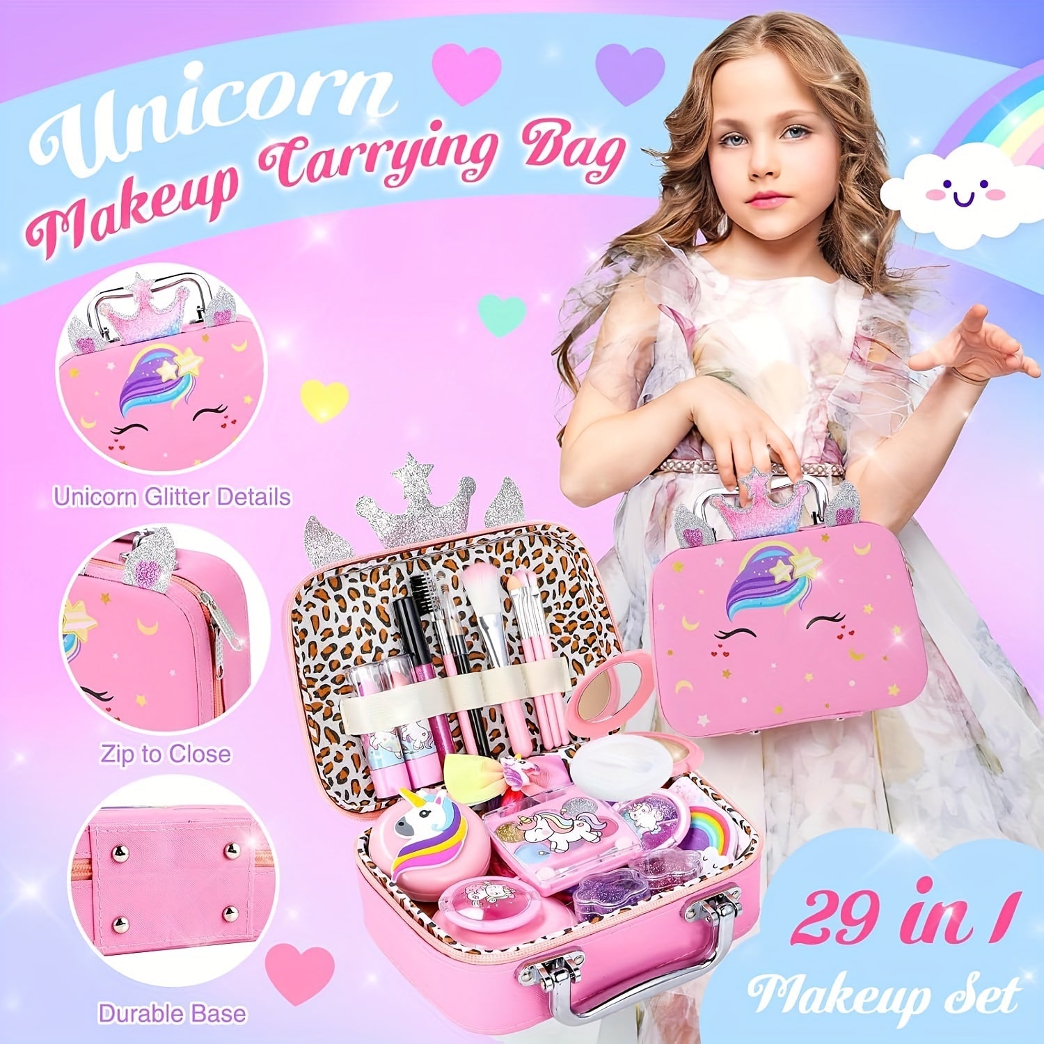 Kit de Maquillage pour Enfants - Maquillage Lavable avec Sac Licorne - Pour Filles de 3 à 12 Ans - Idéal pour Jeux d'Imitation & Cadeaux d'Anniversaire ou Noël King of Toys