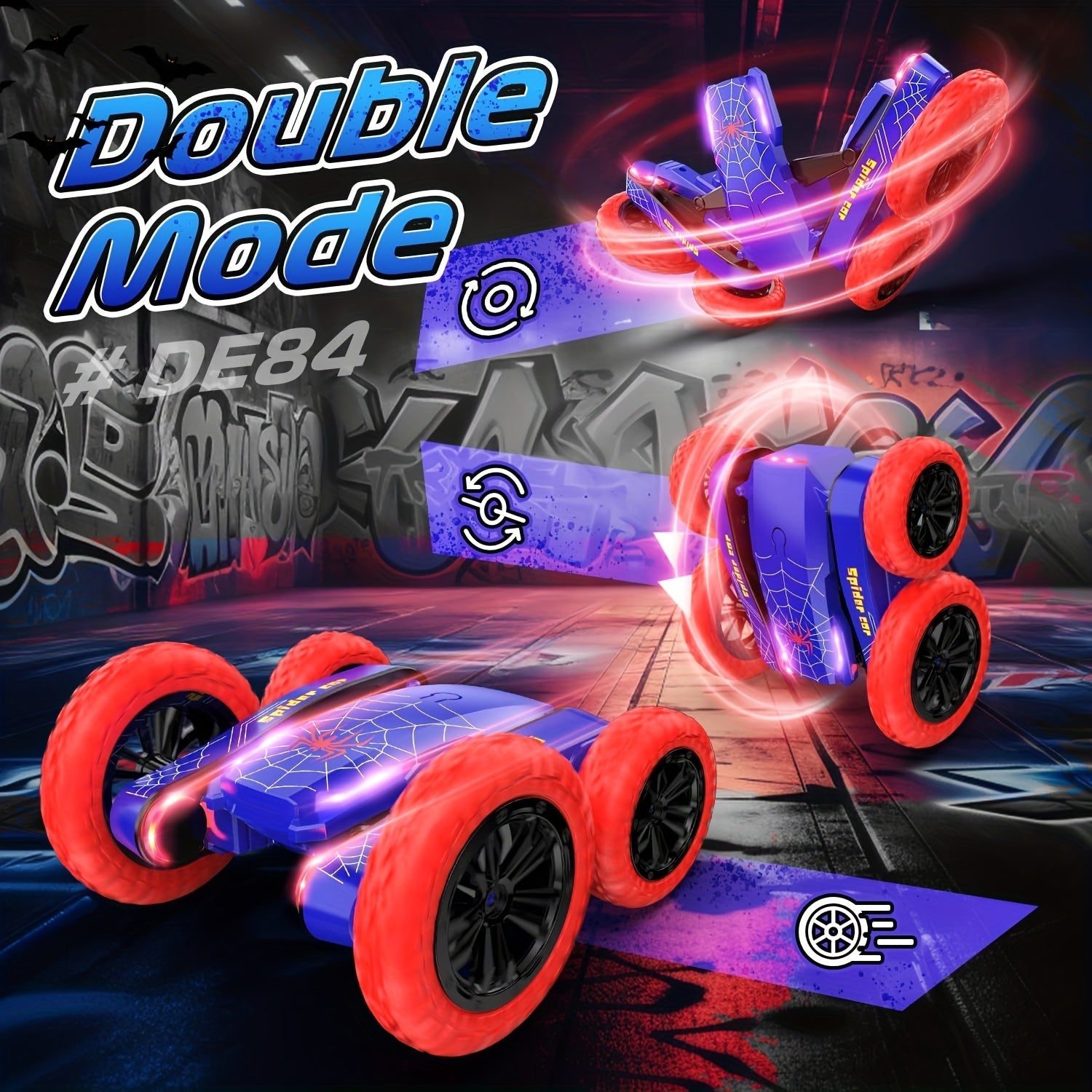 Voiture Télécommandée - Mini RC Stunt Car Double Face, 360° Rotation, Tout-Terrain avec Phares LED, Jouet Rechargeable 2.4GHz pour Garçons 4-7 ans et 8-12 ans | Cadeau d'Anniversaire ou Noël King of Toys