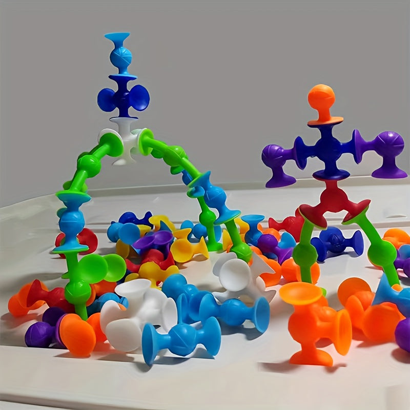 Ensemble de 40 Blocs de Construction à Ventouses en Silicone pour Enfants 3 Ans+ - Jouet Sensoriel de Construction Idéal Voyage et Fenêtre - Cadeau Éducatif Garçons Filles