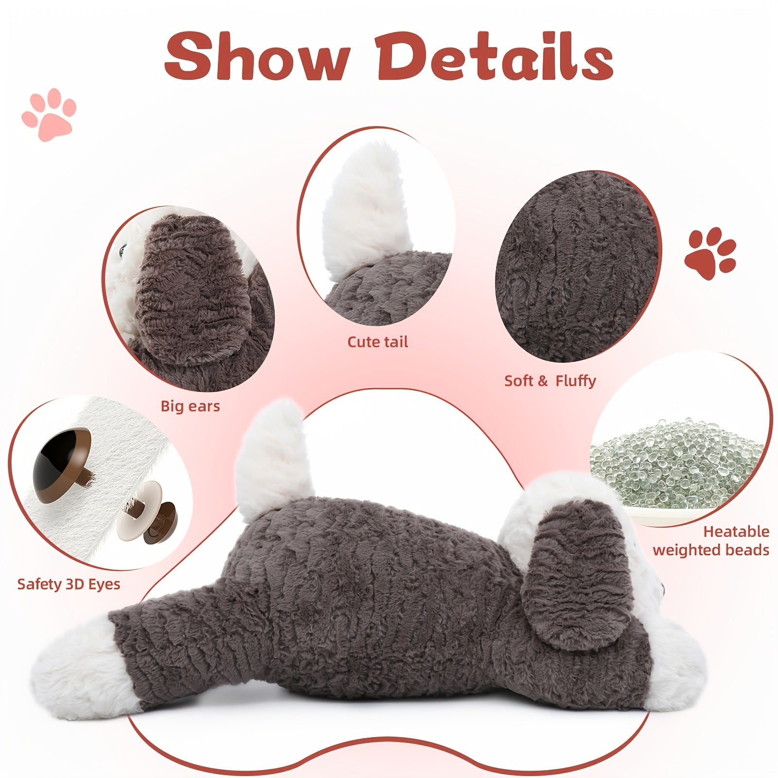 Chien en Peluche Lesté – 1,8 kg avec Perles Chauffantes Micro-ondes | Jouet Réconfortant Chauffant pour Enfants & Adultes, Sans Parfum, Yeux 3D Mignons