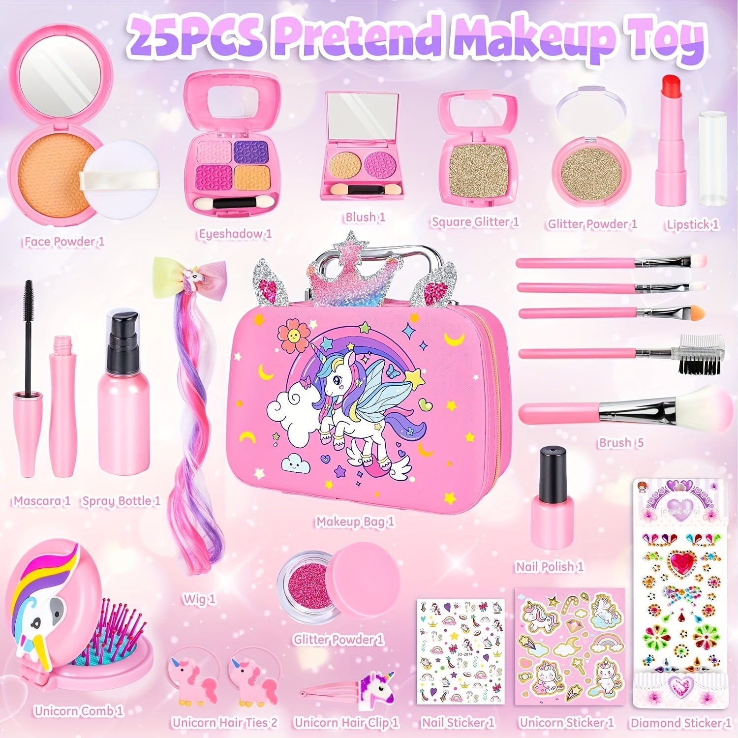 Kit de Maquillage pour Enfants - Maquillage Lavable avec Sac Licorne - Pour Filles de 3 à 12 Ans - Idéal pour Jeux d'Imitation & Cadeaux d'Anniversaire ou Noël King of Toys