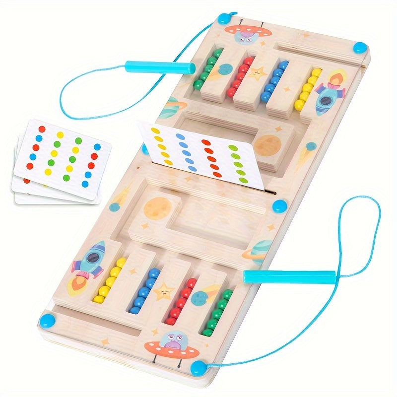 Jeu de Labyrinthe Magnétique en Bois pour Enfants 3 Ans et Plus - Puzzle Logique "Espace" avec Billes Colorées - Jouet Éducatif pour la Concentration